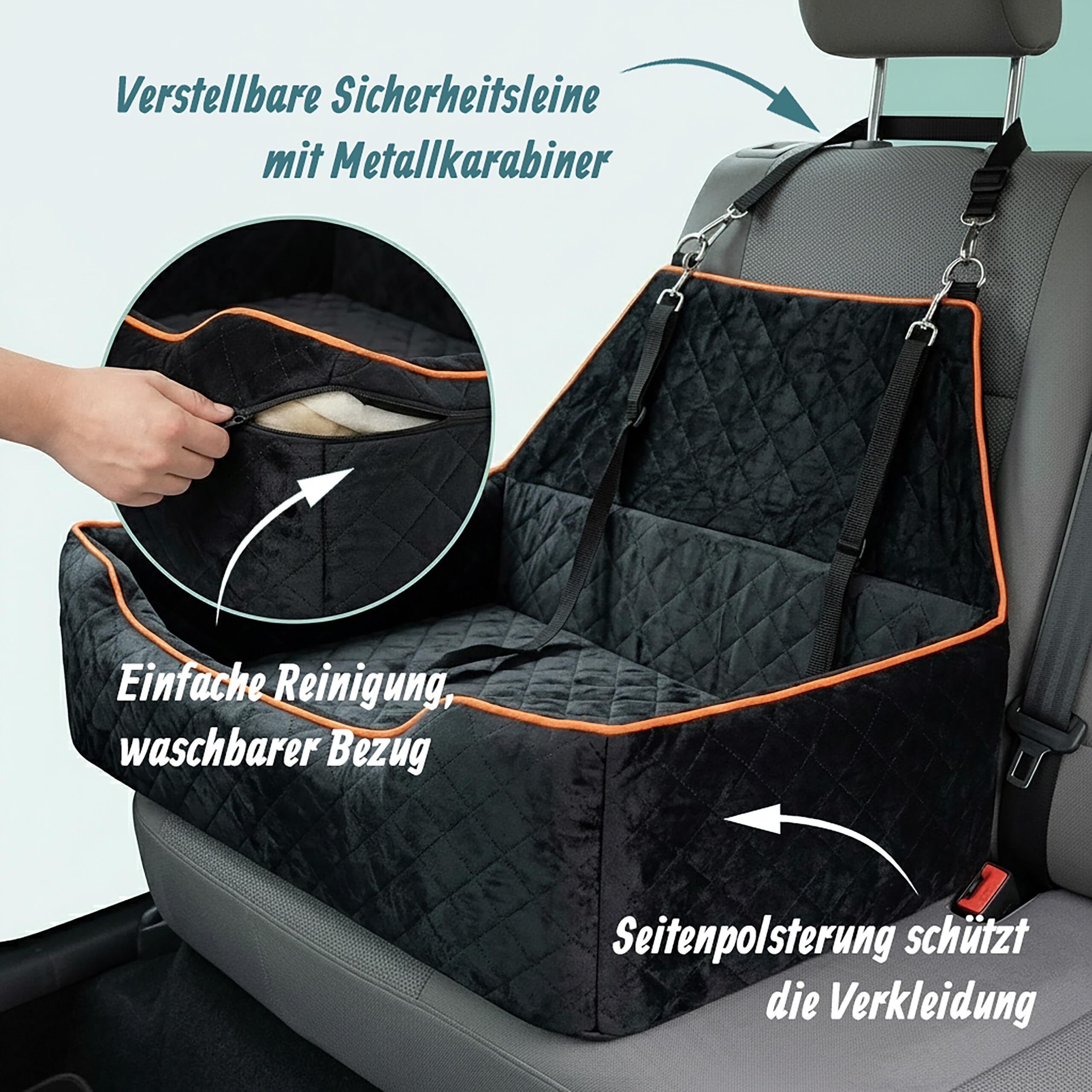 Relaxdays Hundeautositz, Kofferraum & Rückbank, schwarz | große Hunde bis 60 kg, XXL, Kofferraumschutz, HBT: 20x110x50 cm