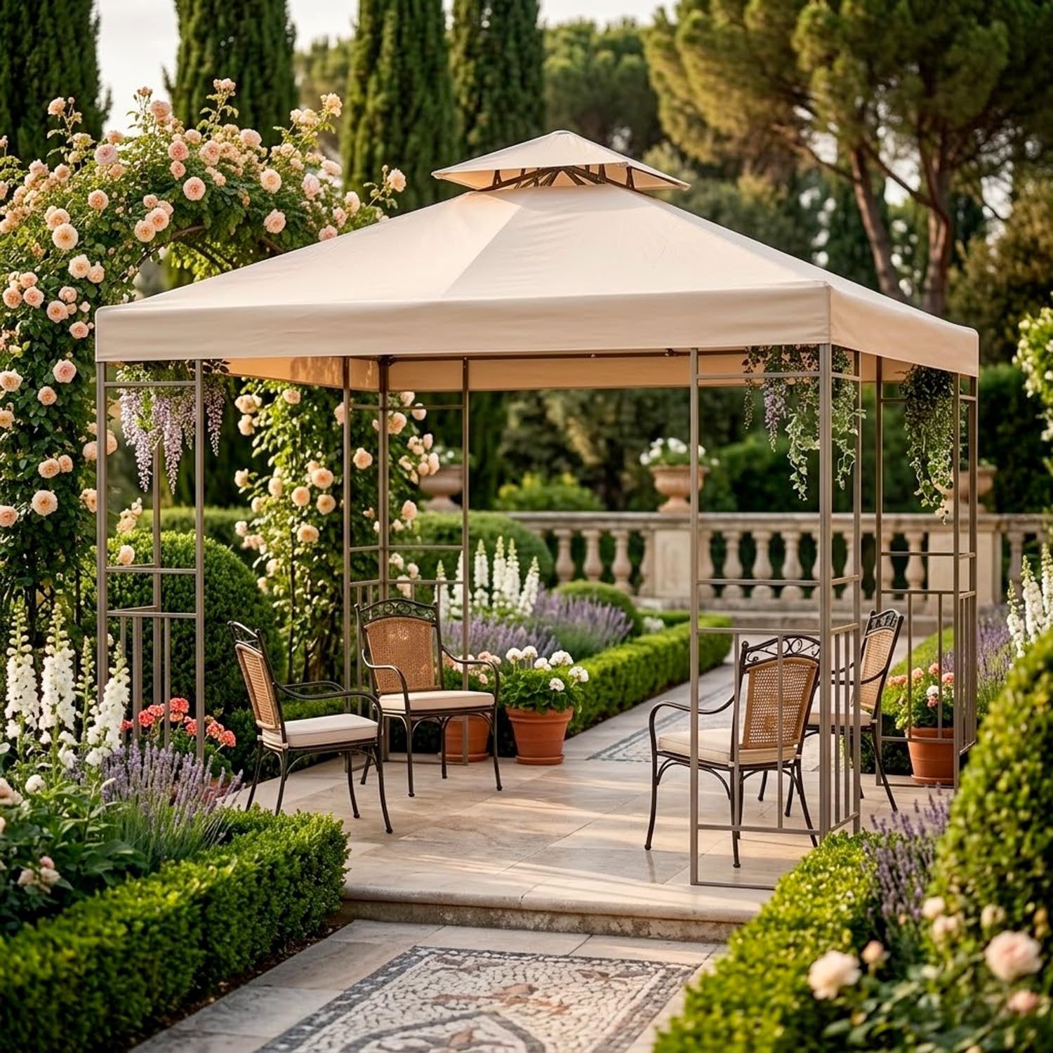 Telo Di Ricambio Per Gazebo In Poliestere Con Air Vent Traspirante Protezione Da Sole E Agenti Atmosferici Per Giardino Patio E Terrazza 3x3 M Beige