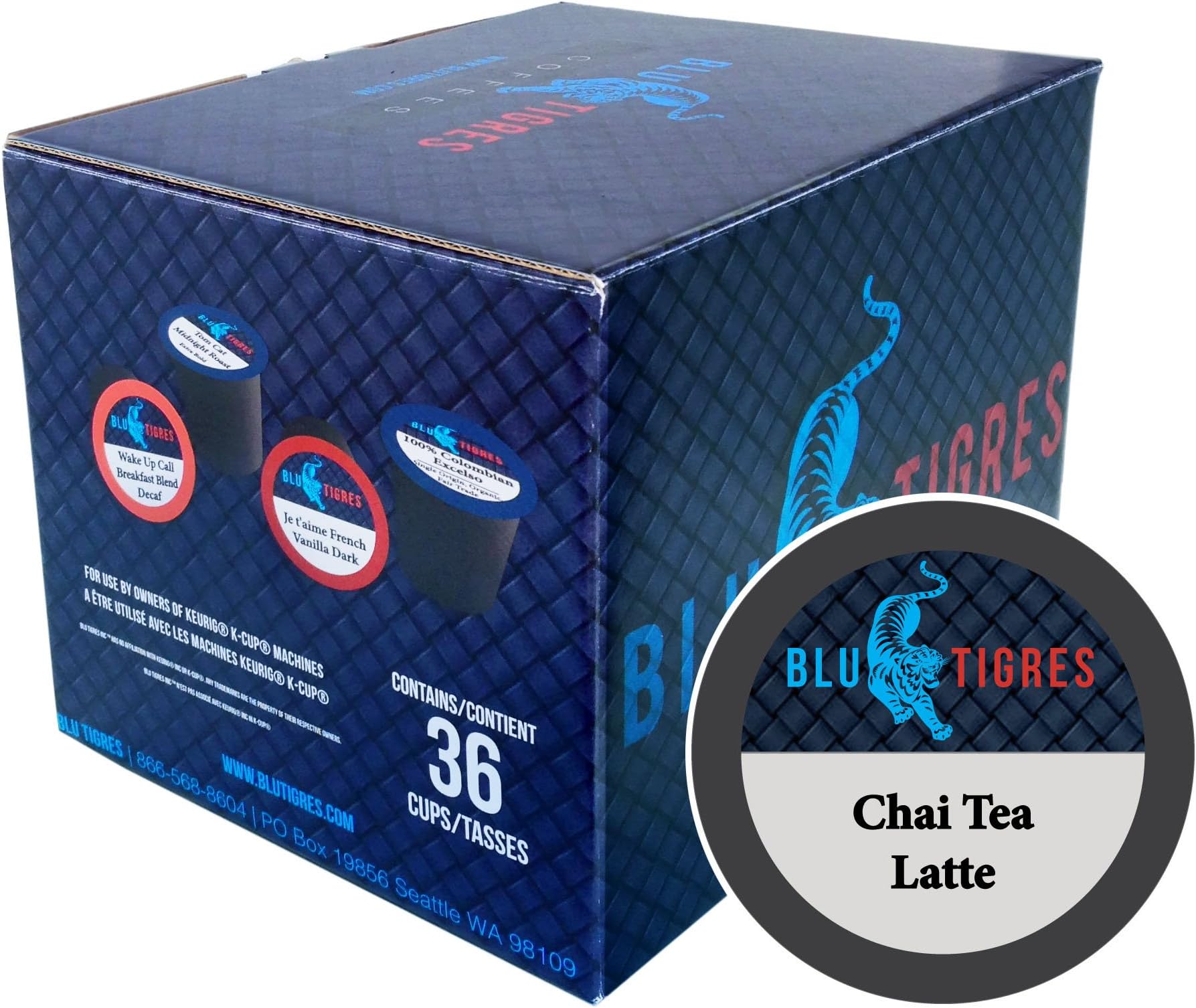 Blu Tigres Single-cup Coffee for Keurig K-Cup Brewers, Chai Tea Latte, 36 Count