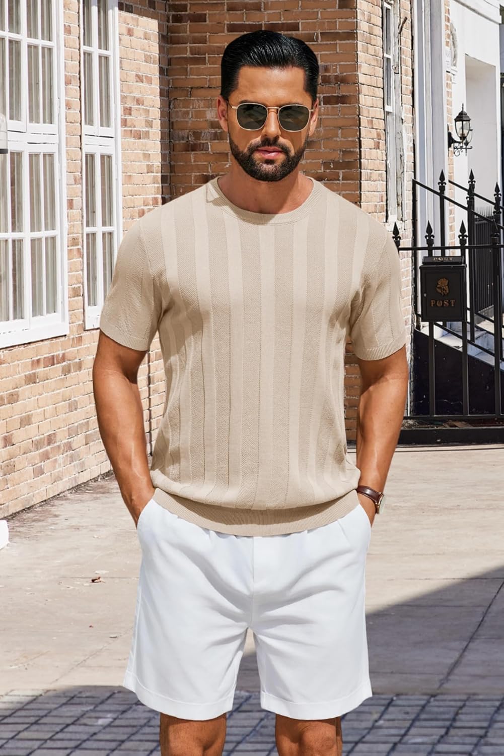 COOFANDY Mens T-Shirts Short Sleeve Knit Shirt Crew Neck Sweater Fashion Casual Textured Pullover Tees - Image 2