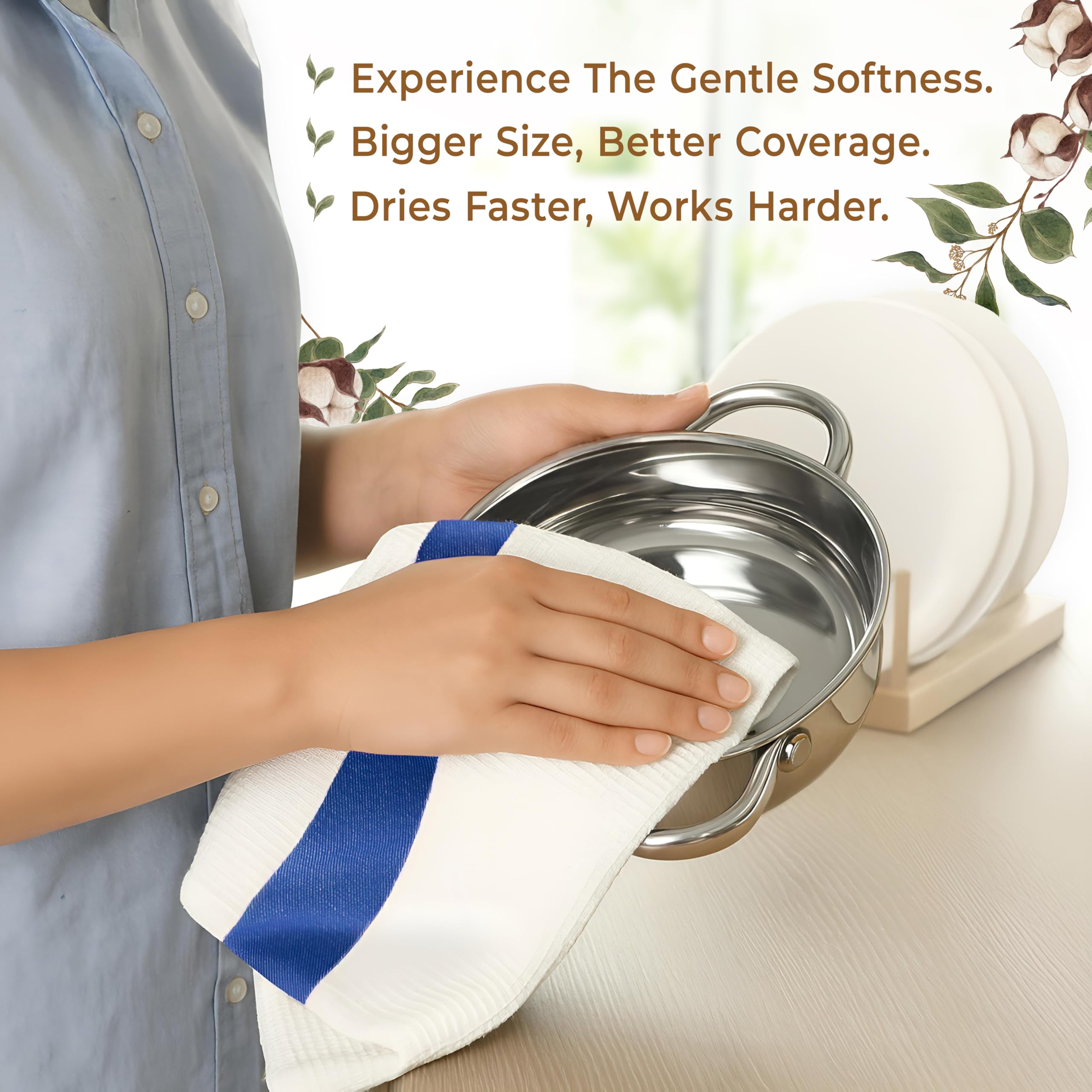 American Soft Linen Paños de cocina, 100 % algodón, paquete de 4 paños de cocina suaves, absorbentes, de secado rápido, color azul marino