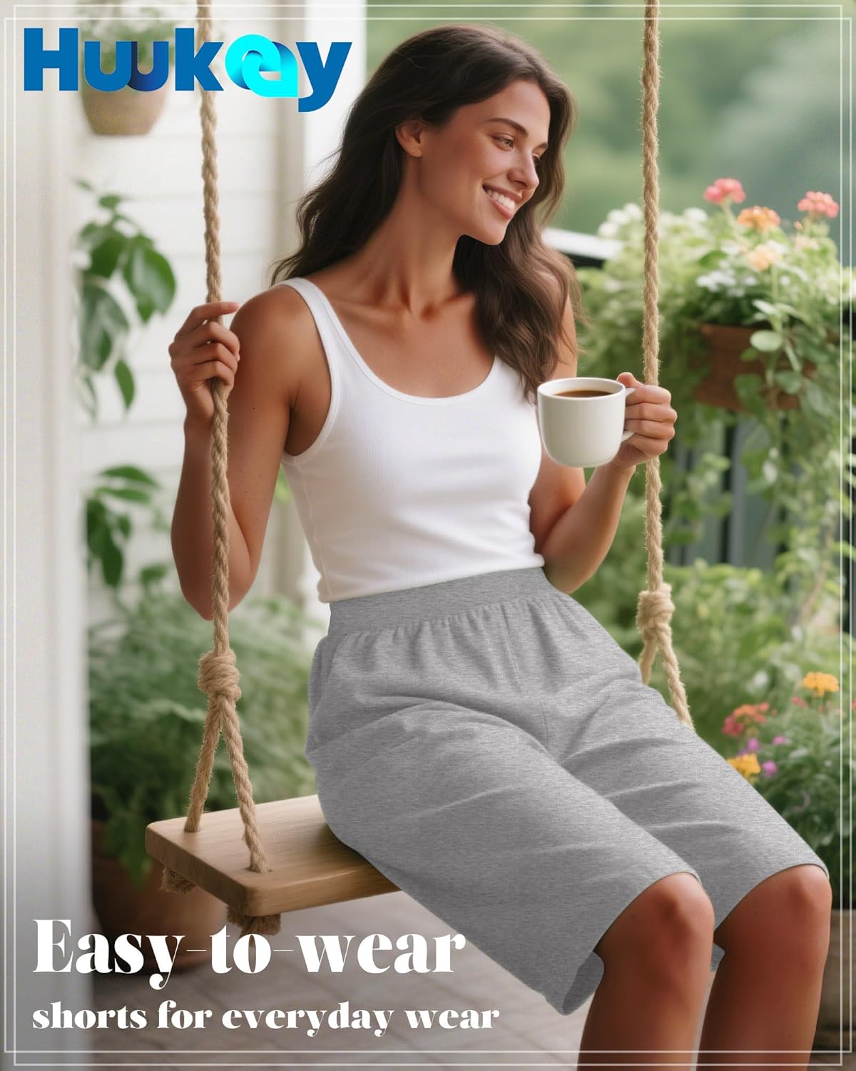 Huukeay 3 Pack Women's 8" Bermuda Shorts, High Waist Stretch Casual Knee Length Bottoms Summer Athletic Gym Short with Pocket - Image 2