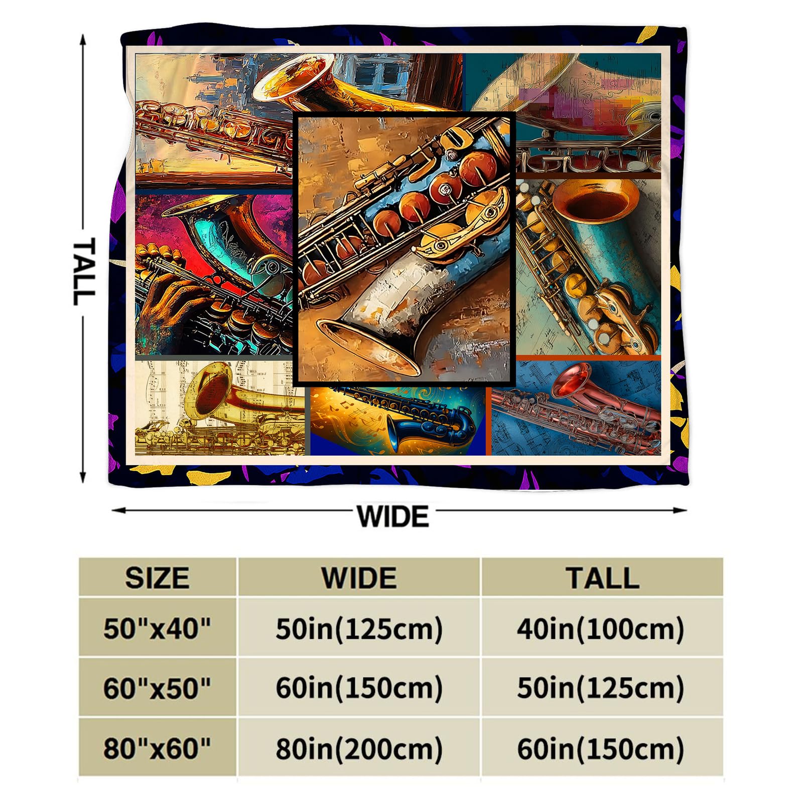 Taimeng Saxophone Throw Blanket, Sax Jazz Music Themed Blanket, Musicians Music Lovers Stuffed Fleece Cozy Flannel Warm Lightweight Blankets Gifts for Kids Teens Women Men Girls Boys 40"X50"
