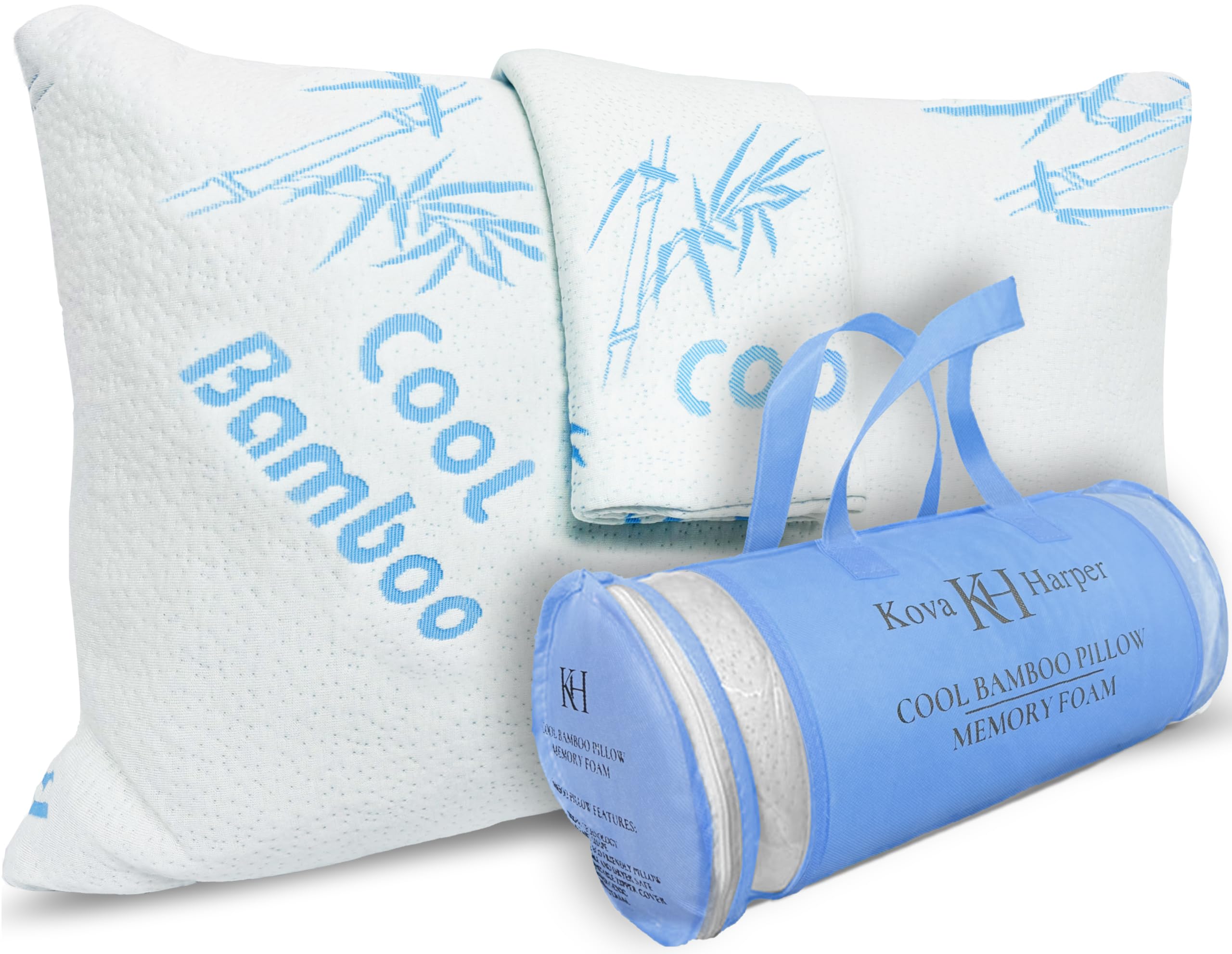 Kova Harper Cooling Rayon of Bamboo Pillows King Size for Sleeping, +1 Extra Washable Zippered Breathable Cover Soft Shredded Adjustable Memory Foam, Relieves Neck Pain for Back/Stomach/Side Sleeper