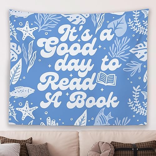 Miniatura 9 de MNASAIOO Tapiz colgante de pared con texto en inglés "It's A Good Day to Read A Book" para colgar en el aula, tapices florales de moda, decoración