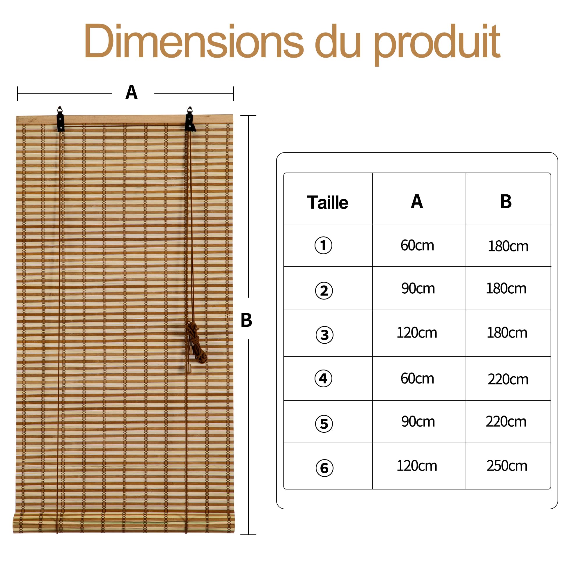 Store Occultant,Store Bambou Intérieur,Protection Solaire Protection visuelle Store à enroulement à tirage latéral pour Fenêtres et Portes,90x220CM
