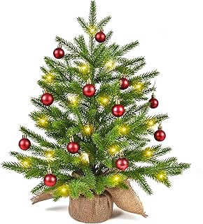 55CM Arbol Navidad Pequeño Artificial con Bolas Navideñas, 20 Luces LED, Beinhome Mini Christmas Tree Decoración para Centro de Mesa Navidad Partido Casa Hogar Oficina