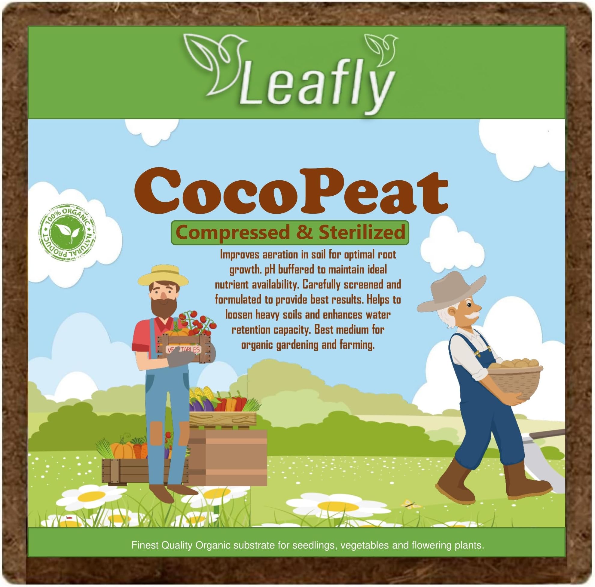 Leafly Coco Coir Brick Organic Coco Coir Potting Soil for All Plants, Cuttings, Seedlings and Seeds(5KG)