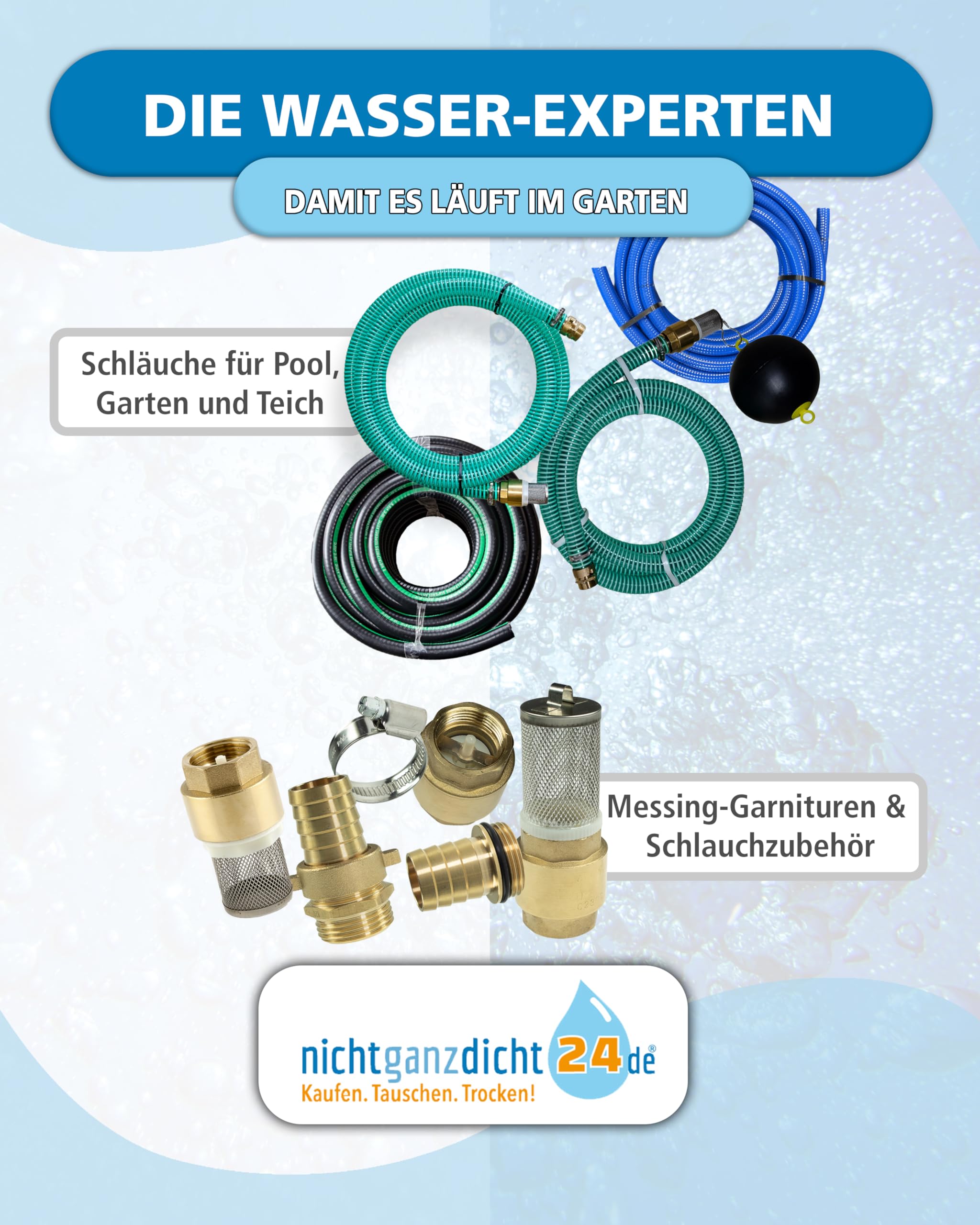 Sauggarnitur 1 Zoll 20m 1-25m Ansauggarnitur NW 25 Saugschlauch 1" Pumpenschlauch Messing Fußventil mit Rückschlagklappe (20m)
