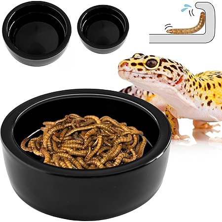 2 Pack Reptile Food & Water Dishes - Corner Bowl & Round Bowl, Resin Rock Design - For Bearded Dragons, Lizards, Geckos, Hermit Crabs