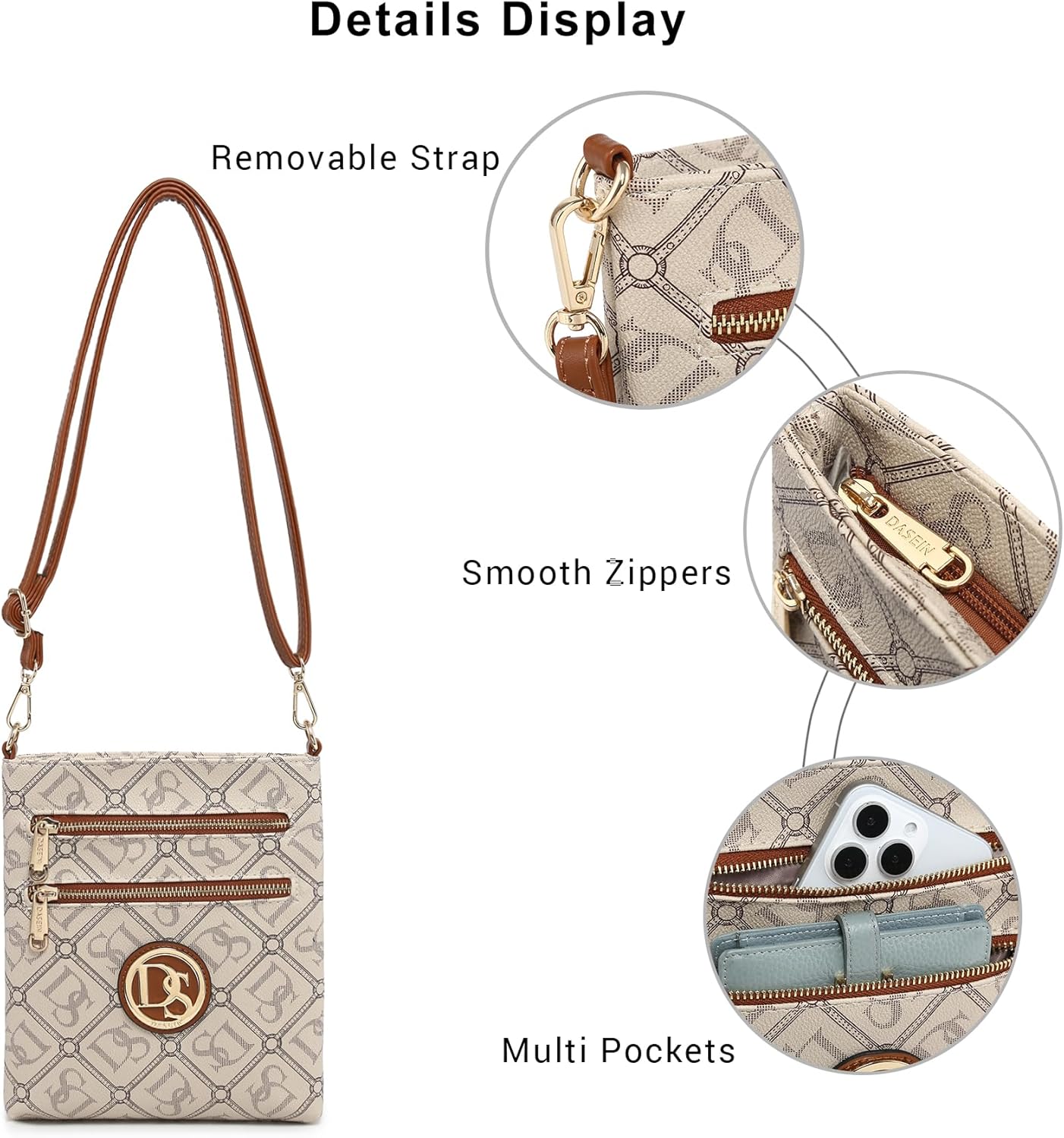 Dasein Women Small Crossbody Bag Lightweight Shoulder Purses Multi Zipper Pockets Phone Purse Handbag - Image 5