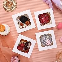 Vista 6 de Moretoes 120 cajas blancas para panadería, cajas de galletas de 4 x 4 x 2.5 pulgadas con ventana para pasteles pequeños, golosinas, donas, dulces
