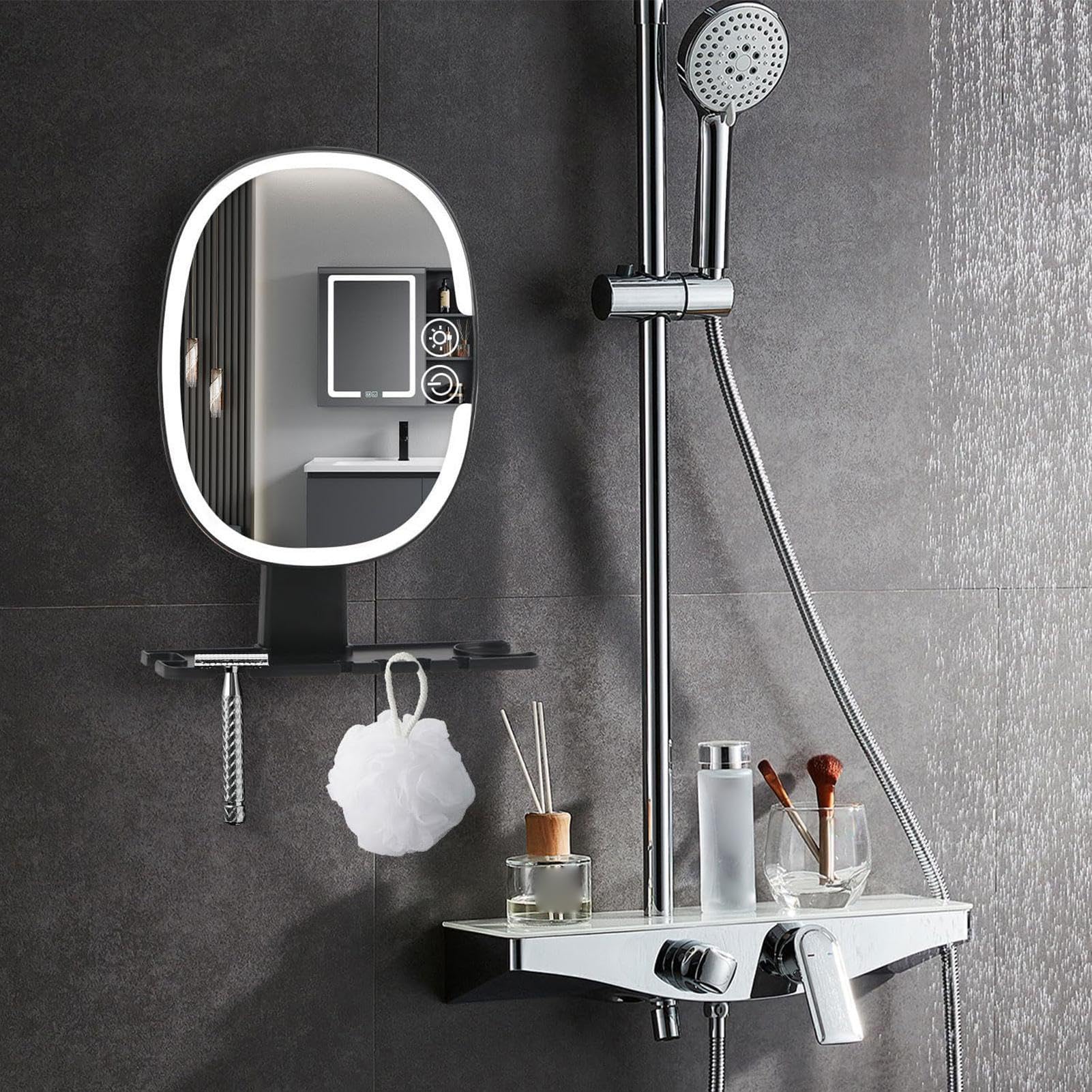 Miroir de douche anti-buée avec contrôle tactile rechargeable pour salle de bain | Miroir de rasage incassable pour homme, femme, papa, petit ami, maison, appartement, dortoir, camping-car, maquillage