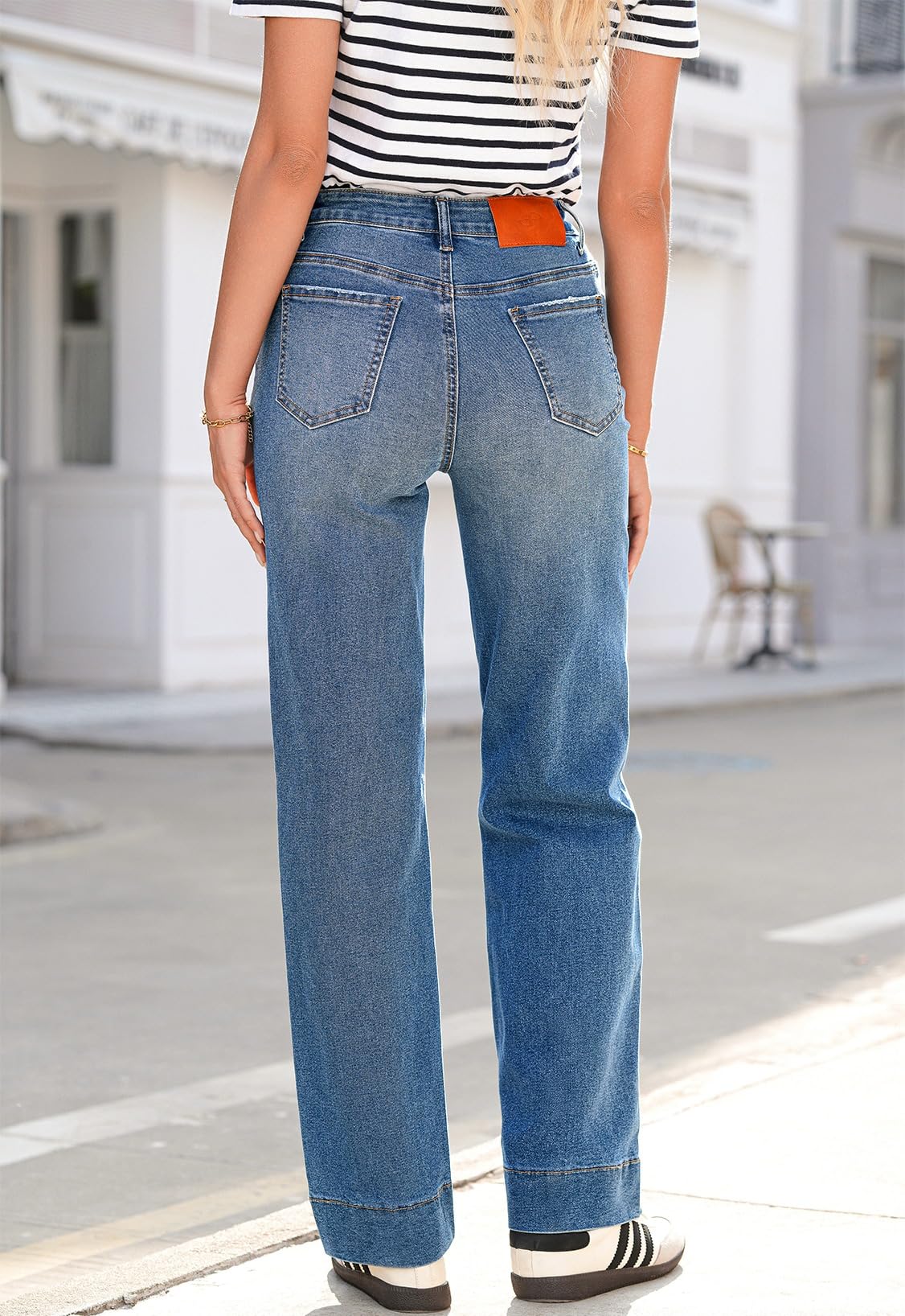 Sidefeel Women's Wide Leg Jeans High Waisted Stretchy Straight Leg Baggy Drawstring Zimbaplatinum Denim Pants