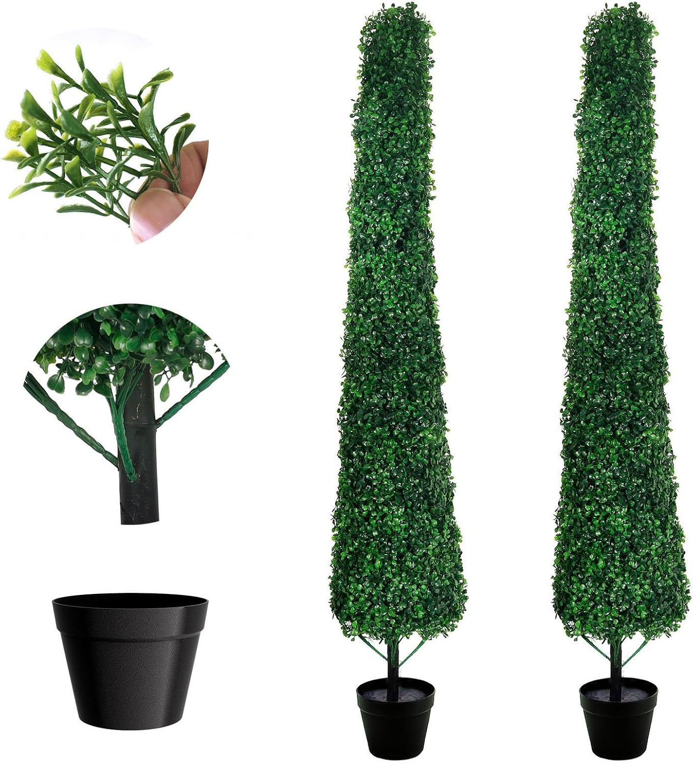 Artificial Boxwood Topiary Trees 3FT Tall, Set of 2 Faux Green Potted Shrubs for Home Porch Garden Decoration, Outdoor Patio Entryway Decor, No Watering Required