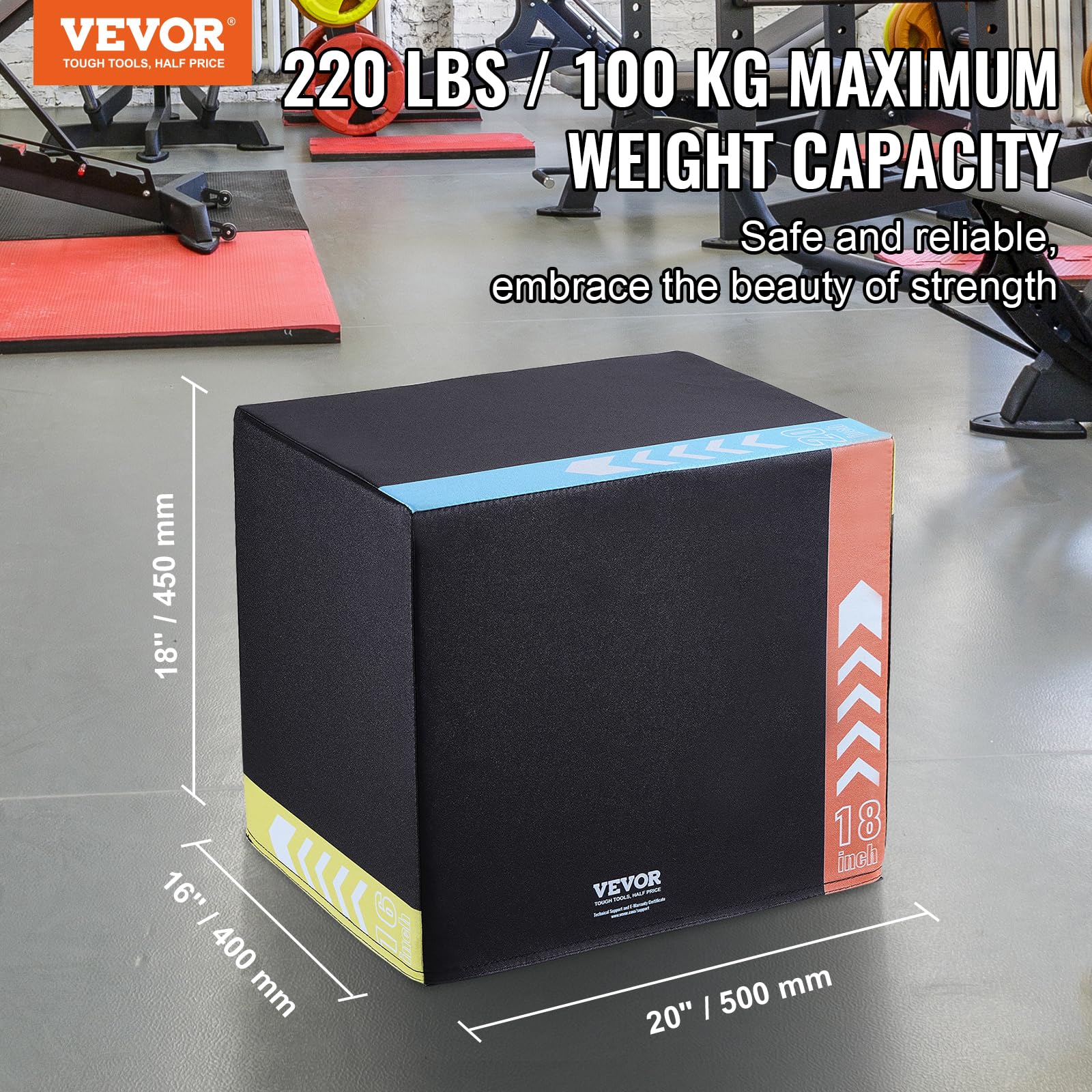 VEVOR Jump box pliometrico 3 in 1, scatola in cotone da 50/45/40 cm, piattaforma e agilità durante il salto, antiscivolo, per esercizi fitness e allenamento a casa, per allenamento della forza