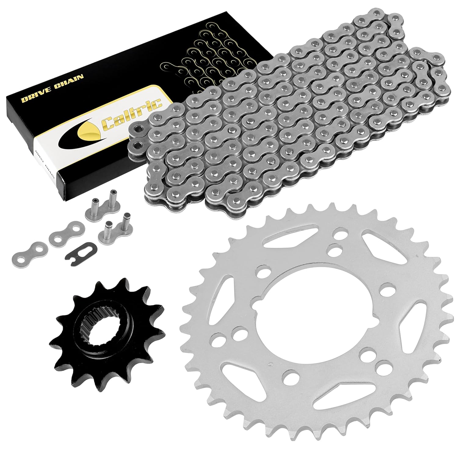 Caltric Drive Chain & Sprockets Kit Compatible with Polaris Scrambler 400 2X4 2000 2001 2002 / Trail Blazer 400 2003