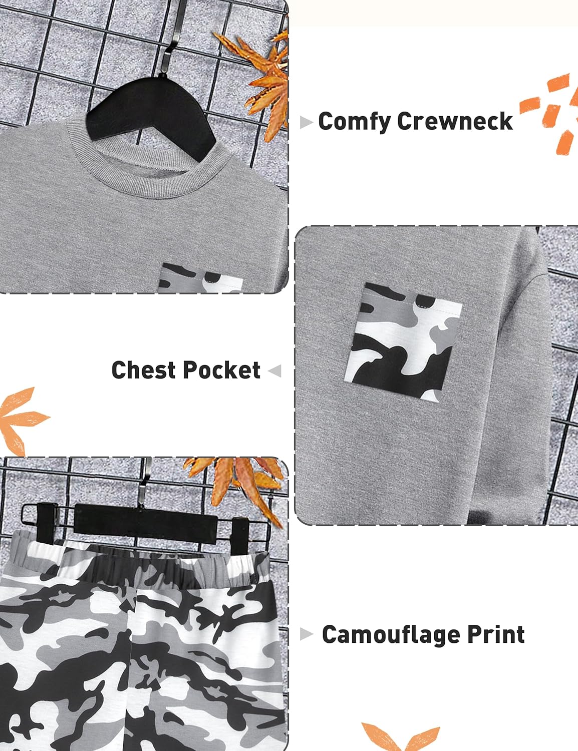 WIQI Boys Clothes 2 Piece Long Sleeve Pullover Sweatshirt and Camouflage Sweatpants Fall Winter Outfits Set 6-14Y - Image 5