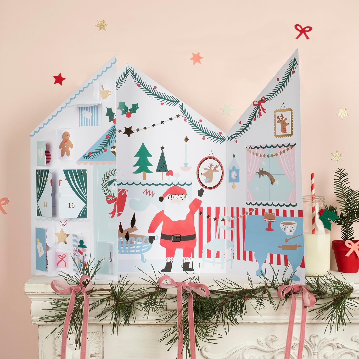 Meri Meri Santa's Cabin Sticker Advent Calendar (Pack of 1), Ages 3+, 16.125" x 17.375" x 0.25", Christmas Advent Calendar