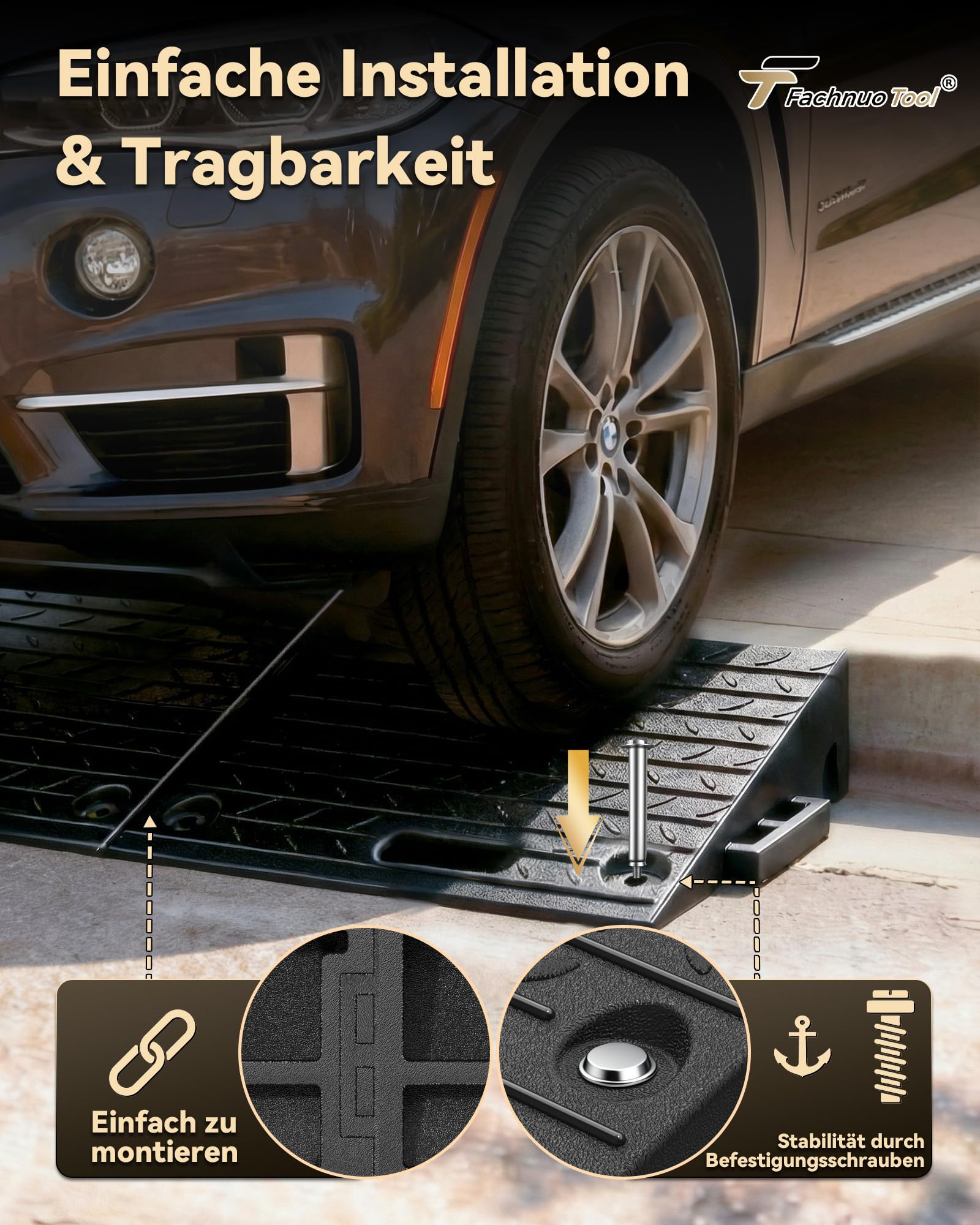 Rampa para bordillos con Capacidad de Carga de 10 toneladas, rampa para umbrales Antideslizante para Coches y Motos, diseño portátil para entradas de vehículos y accesos a Puertas, Juego de 2 Piezas