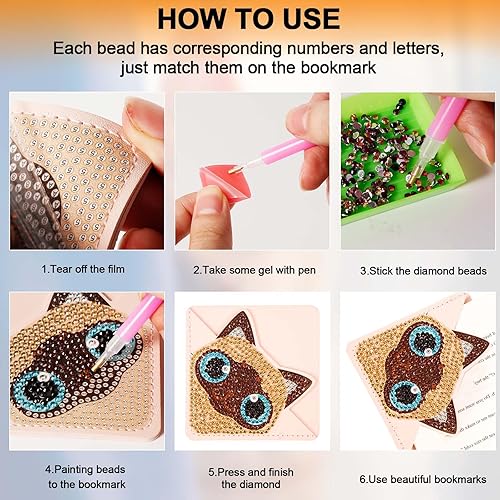 Miniatura 5 de SAVITA 8 marcapáginas de esquina de pintura artística de diamante, de piel sintética, triangular, 5D, pintura estética, marcapáginas de arte con