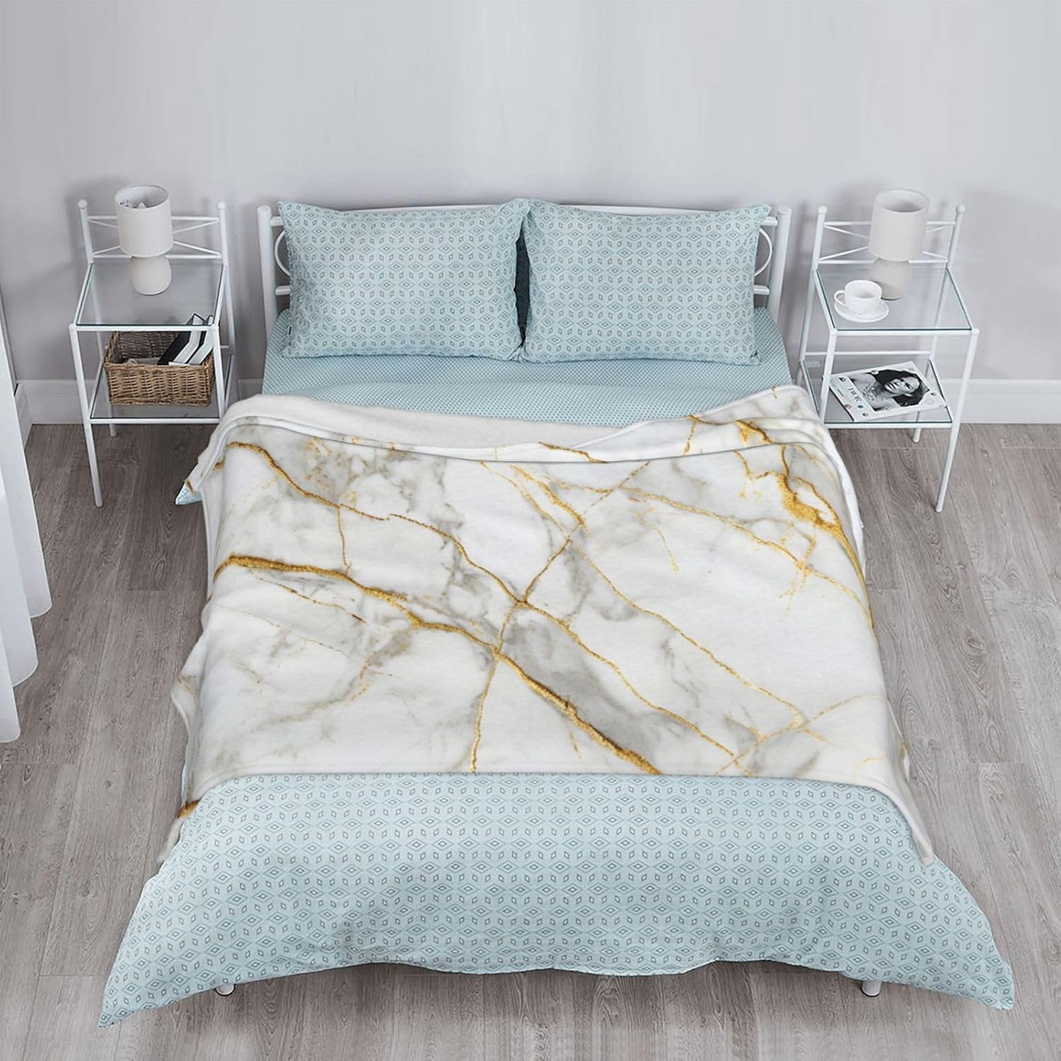 Gold White Marble Background Throw Blanket for Bed Sofa Couch Fleece Blankets Lightweight Soft Cozy 50"x40" - Image 9