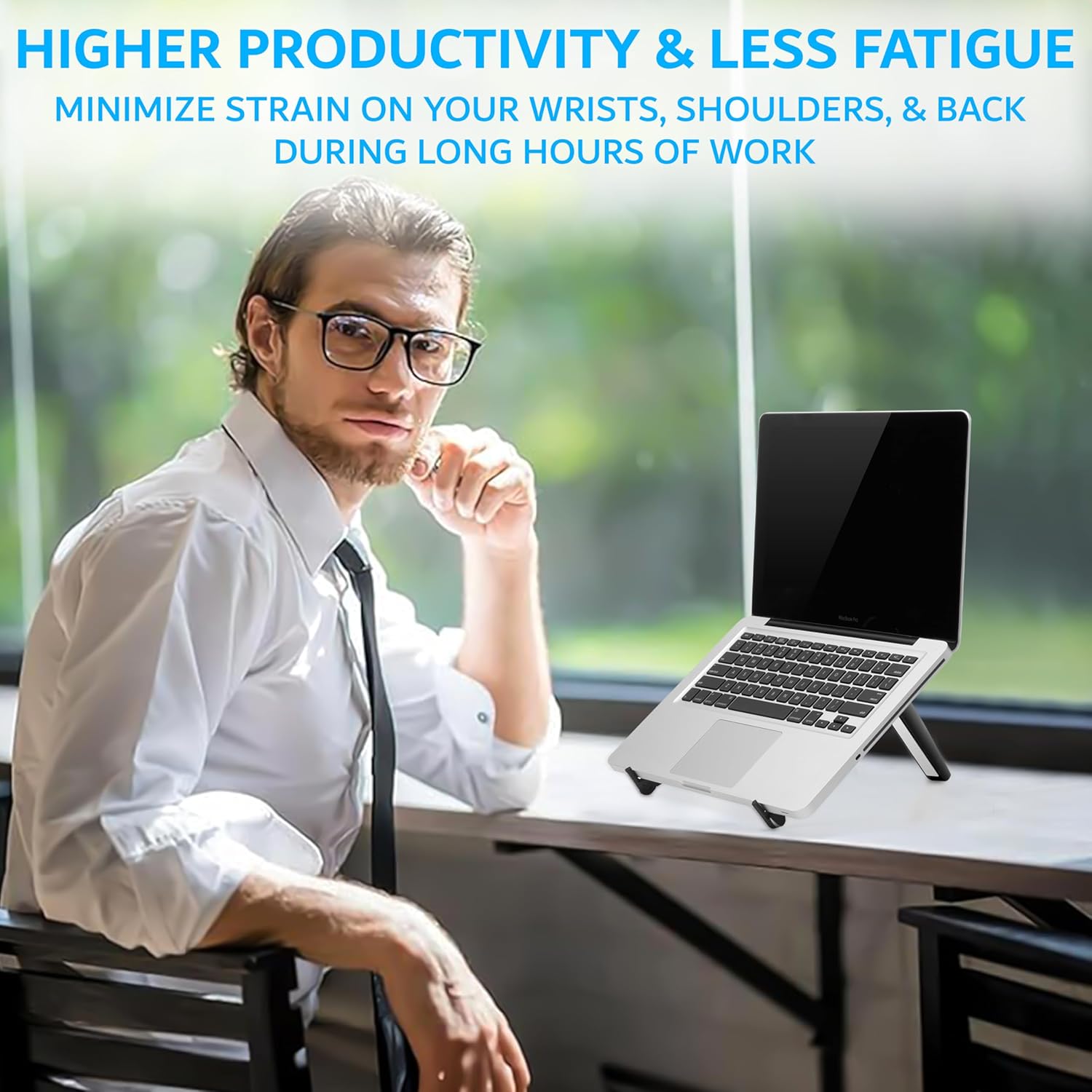 Portable Laptop Stand for Desk & Travel, Foldable Ergonomic Laptop stand for Coffee Shop & Nomad Work, Lightweight Laptop Stand to Reduce Neck Strain, Compact Design for Easy Carrying (black)