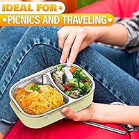 Vista 9 de Contenedor de almuerzo con retención de comida caliente, contenedor de almuerzo de oficina con compartimentos, acero inoxidable y plástico duradero