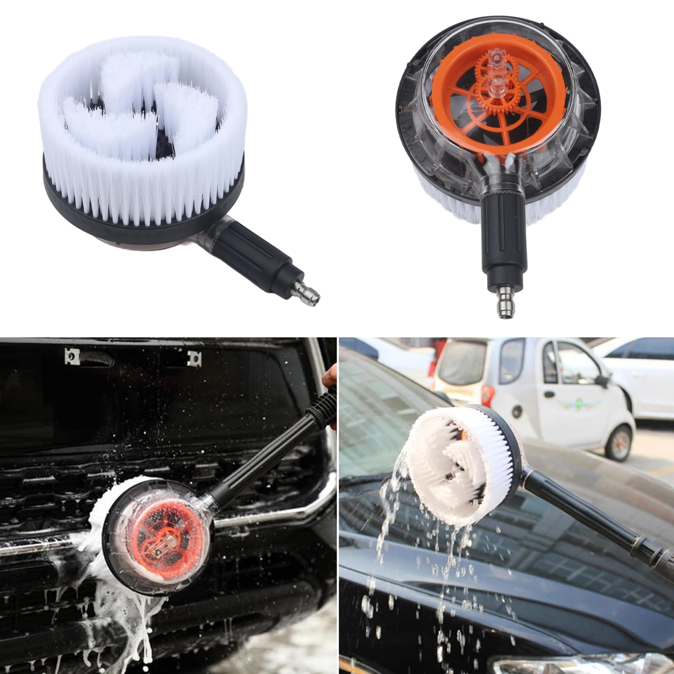 Kit spazzola per autolavaggio, lavasciuga per idropulitrice Spazzola per autolavaggio rotante alimentata ad acqua rotante da 1/4" con setole bianche morbide, per idropulitrice