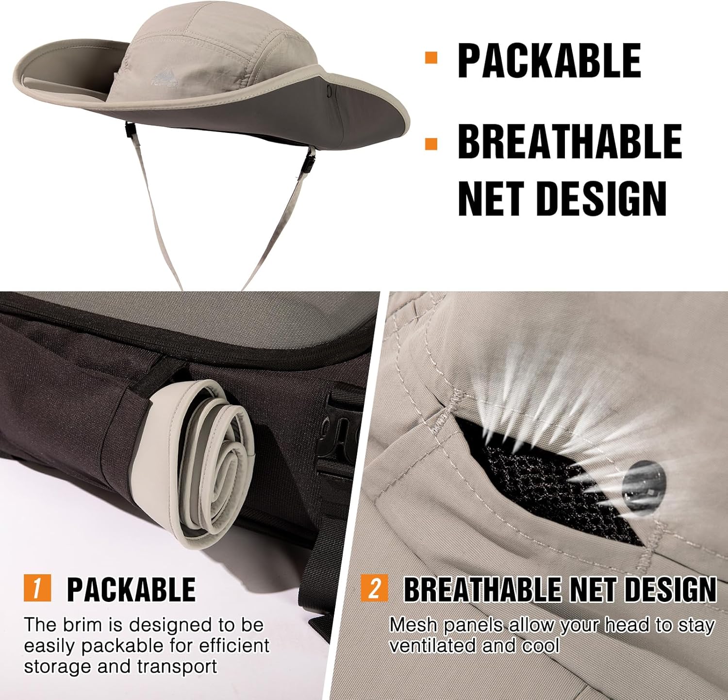 TOP-EX Ponytail UV Protection UPF50+ Wide Brim Breathable Waterproof Foldable Hiking Outdoors Sun Hats for Women - Image 5