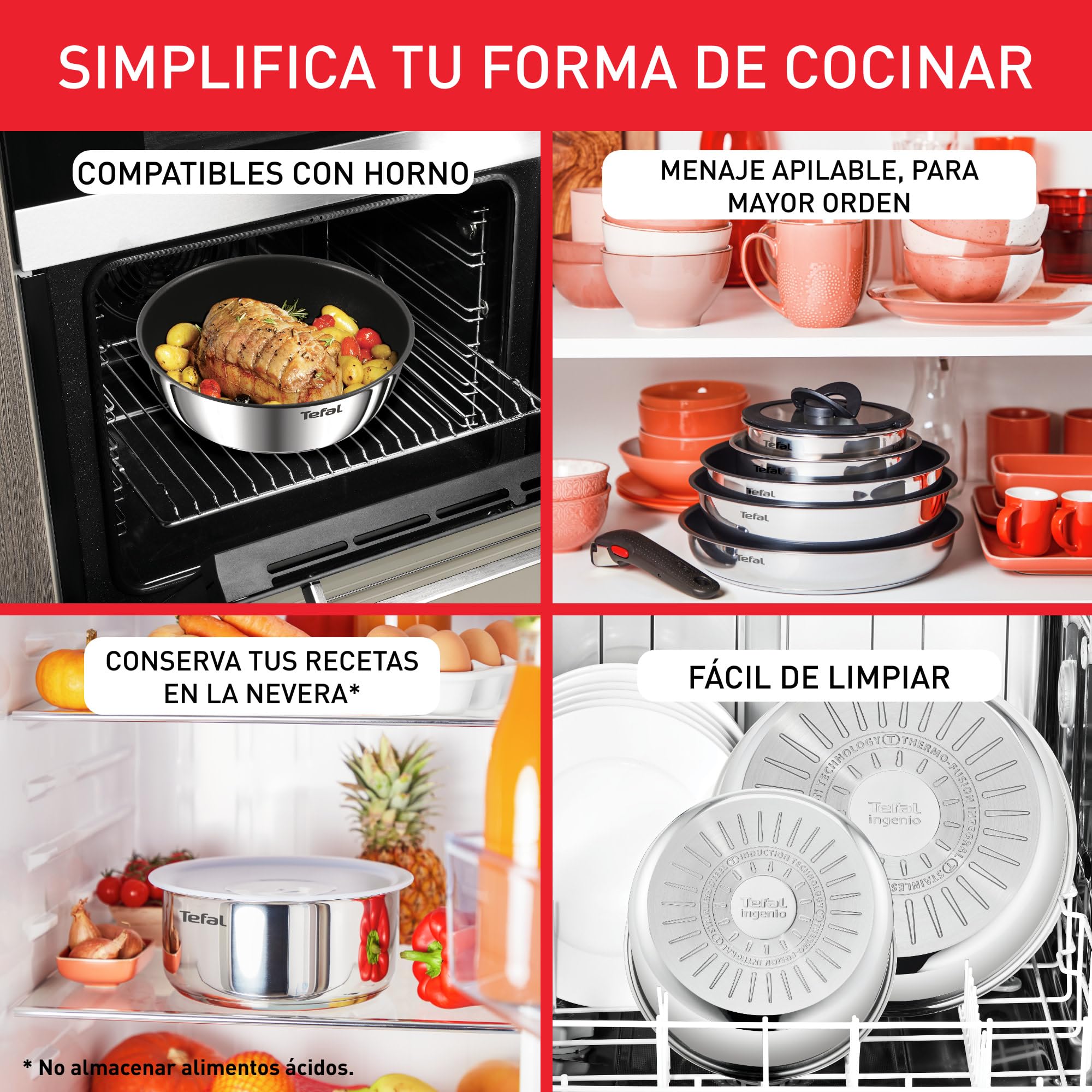 Tefal Ingenio Emotion - Juego de 2 Sartenes 22/26 cm + Mango extraíble, Apto inducción, antiadherentes, revestimiento titanio, Thermo-signal, apto lavavajillas y horno — view 5