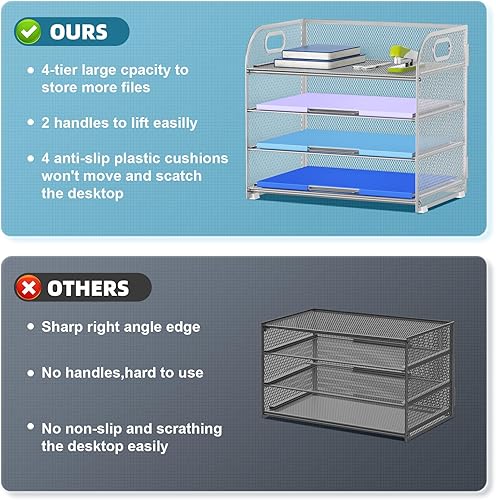 Miniatura 9 de Marbrasse Bandeja organizadora de escritorio de malla, organizador de bandeja de letras de 4 niveles con mano, bandejas de oficina, accesorios