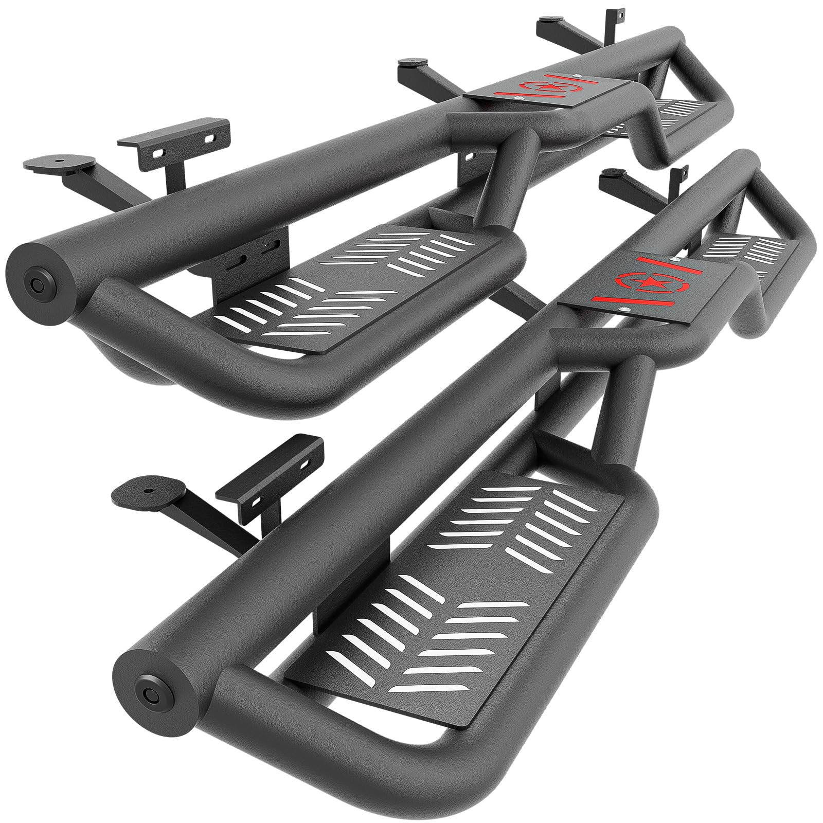 Quad Cab Running Boards Side Steps Compatible with 2002-2008 Dodge Ram 1500, 2003-2009 Ram 2500 3500 Double/Extended Cab, Bolt-on Nerf Bar, Heavy-Duty Steel Two Stairs Design