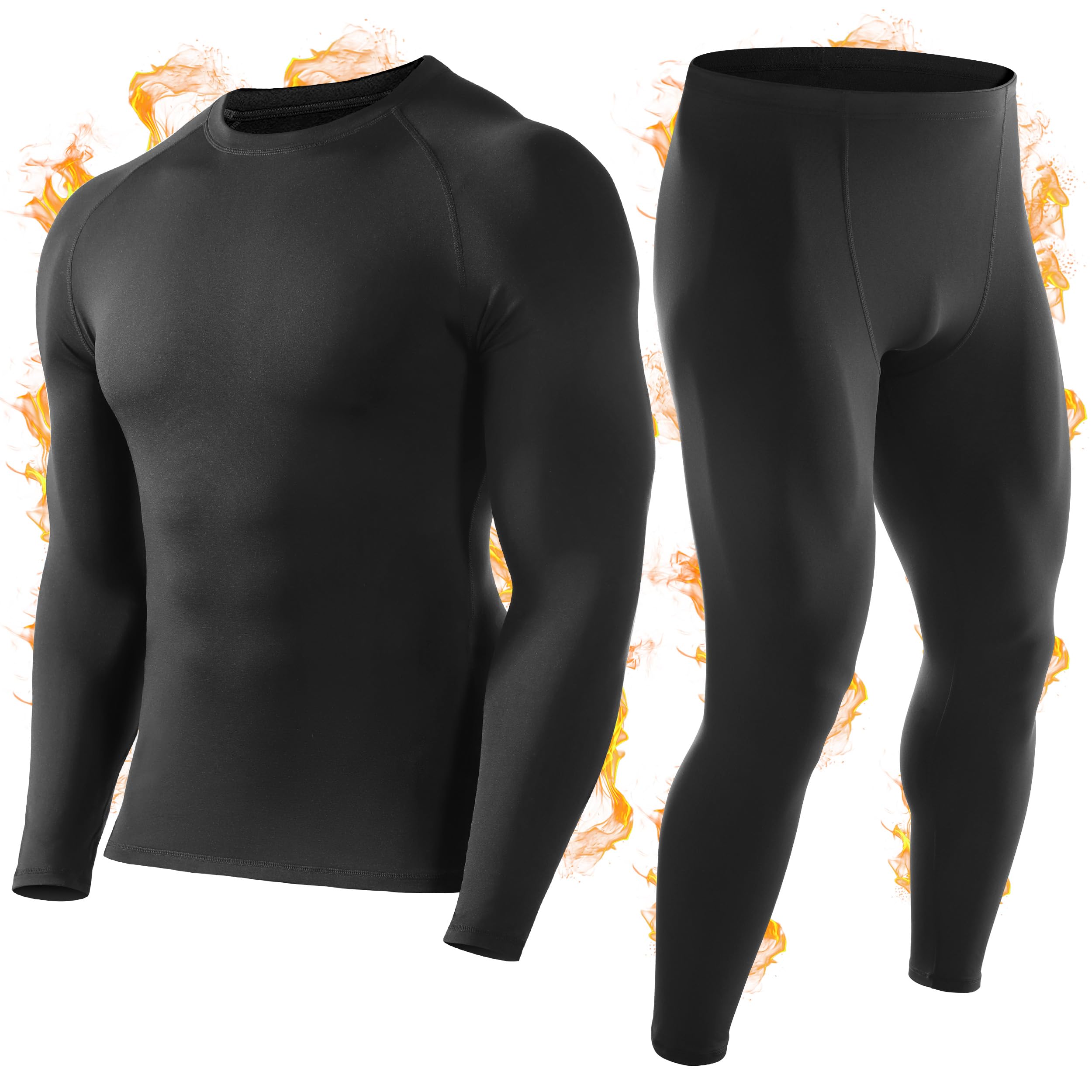 WISMBOX Thermounterwäsche Herren Set, Warm & Atmungsaktiv mit Innenfleece | Thermounterwäsche Herren Set Winter mit Innenfleece, Bequeme Elastische Skifahren Funktionsunterwäsche für Training & Alltag