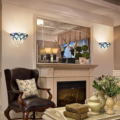 Miniatura 4 de ARTZONE Tiffany - Apliques de pared de 13 pulgadas, estilo Tiffany vintage, apliques de pared de vidrieras para dormitorio, baño, sala de estar,