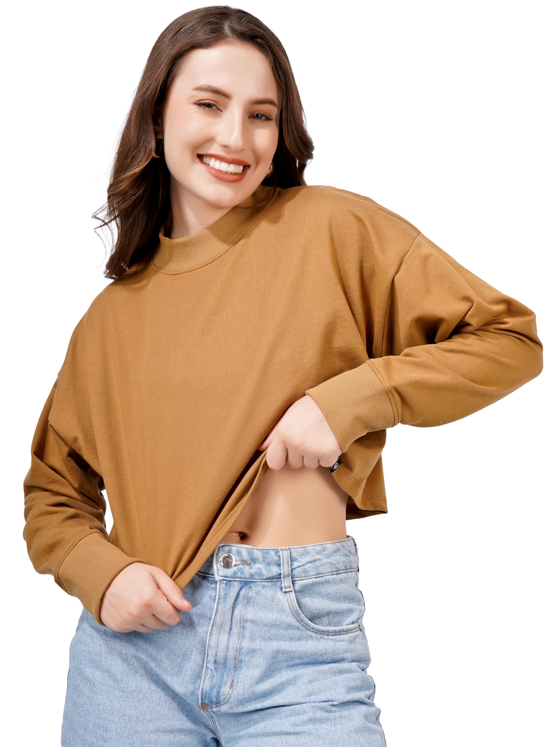 Women’s Drop Shoulder Crop Sweatshirt | Trendy Winter Wear Cotton Sweatshirts for Women-picture-33