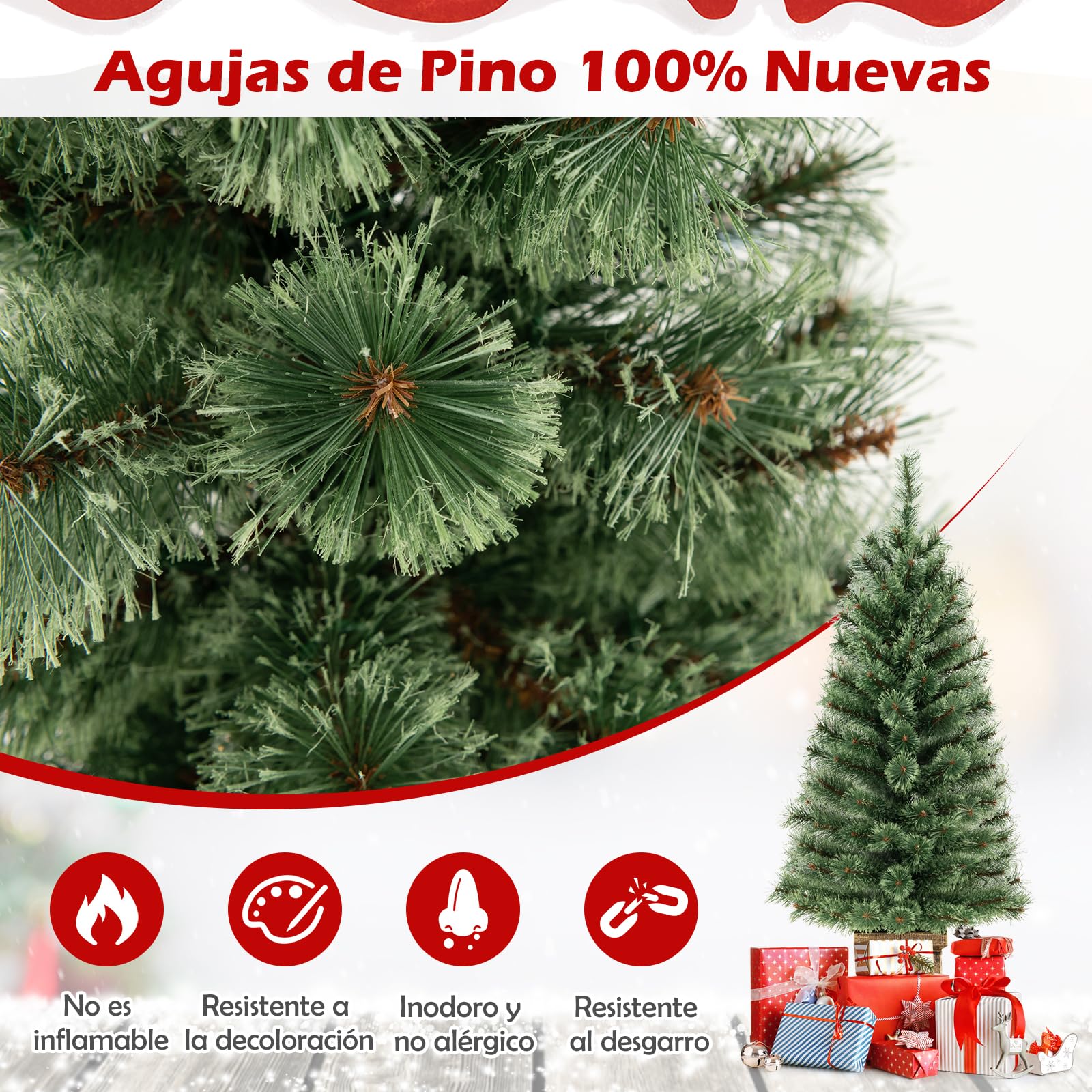 GYMAX Árbol de Navidad de 120 cm con 3 Modos de Transformación y 100 Luces LED, Árbol de Navidad con 116 Agujas de Abeto en Flor, Abeto con Base de Cemento (Estilo 1)