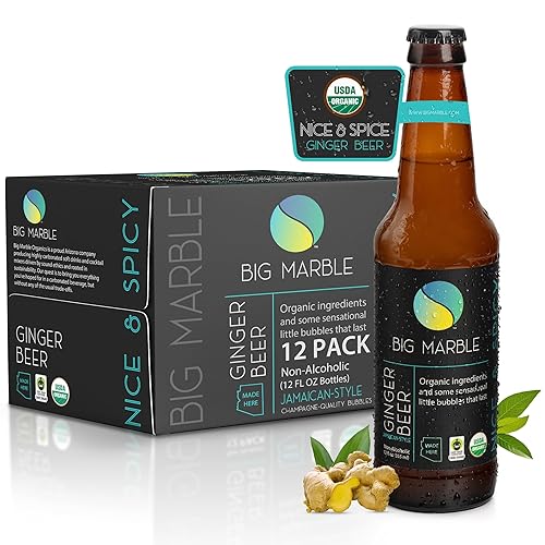 Big Marble Cerveza de jengibre orgánica agradable y picante, 12 onzas líquidas (12 botellas de vidrio)