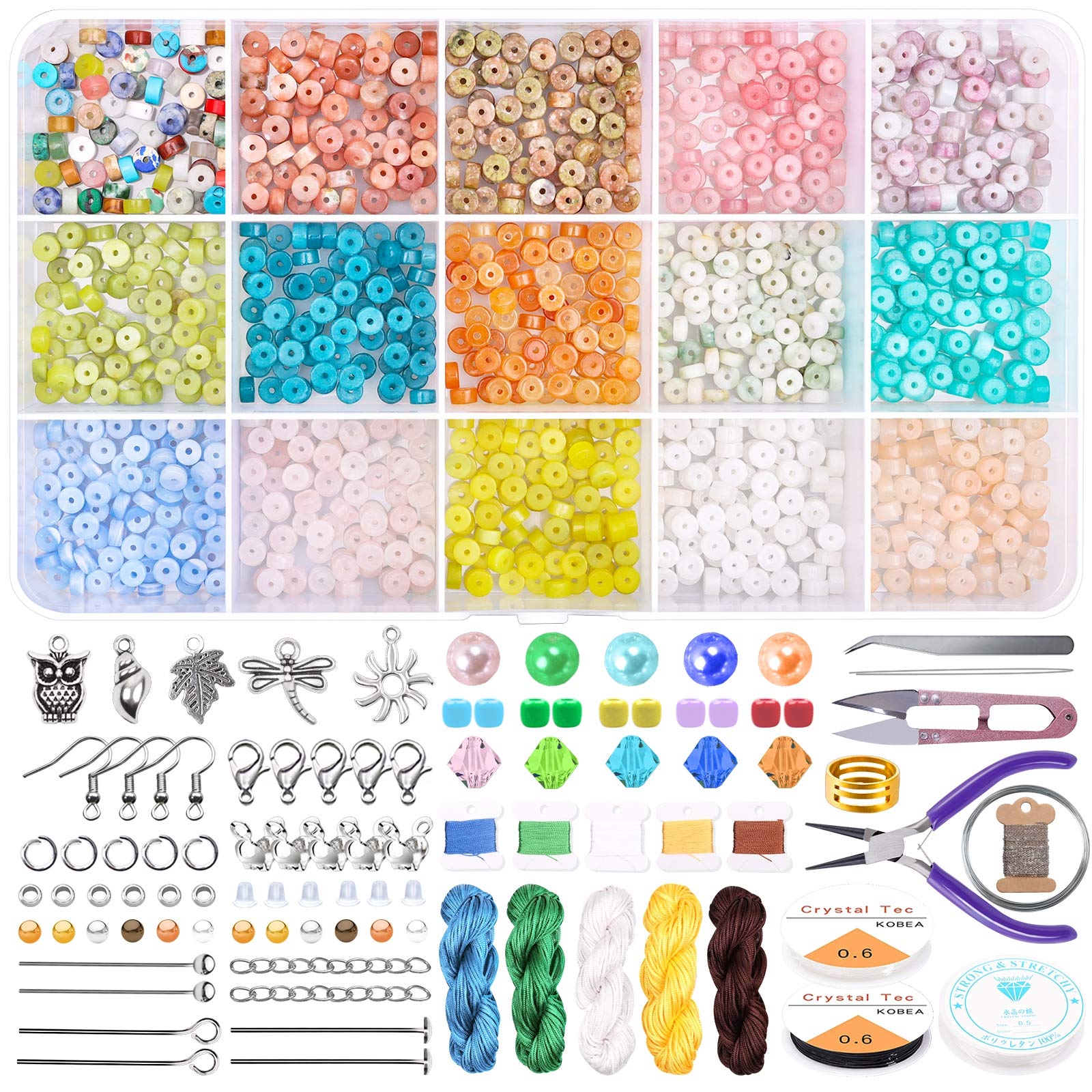 2770pcs Jewelry Making Supplies,Natural Emperor Stone Spacer Tube Column Natural Stone Beads with Tweezers Lobster Clasps Elastic String Jump Rings for Jewelry Making DIY Bracelet Making Supplies