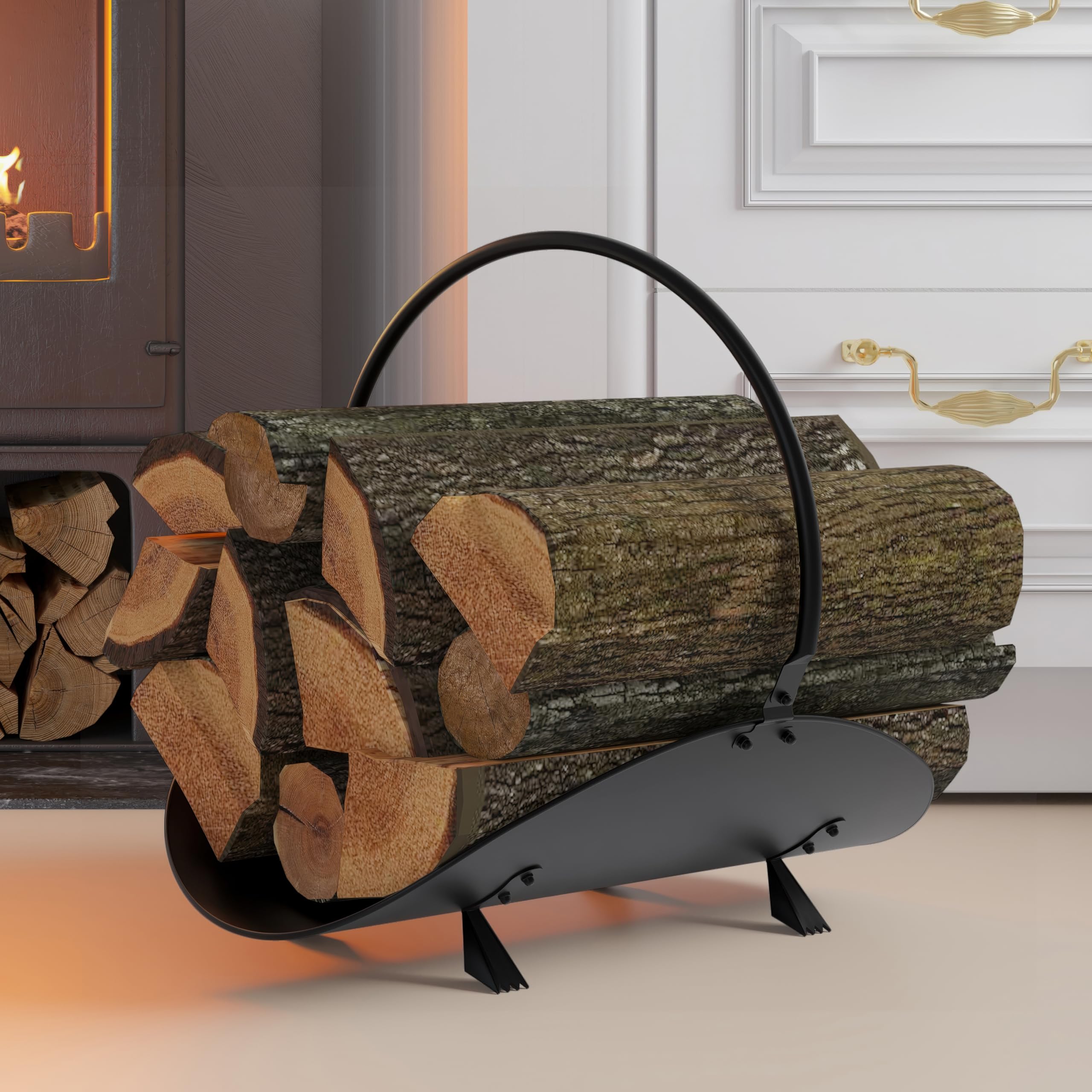 Kingson Cestino porta legna nero – 48 x 34 x 37 cm – soluzione moderna per la conservazione della legna