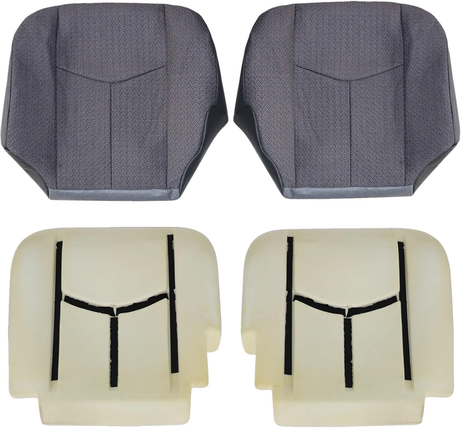 NLQR #69C Gray Driver & Passenger Side Bottom Replacement Cloth Seat Covers & Foam Cushions Compatible with Chevy Silverado GMC Sierra 1500 2500HD 3500HD 2003 2004 2005 2006 2007