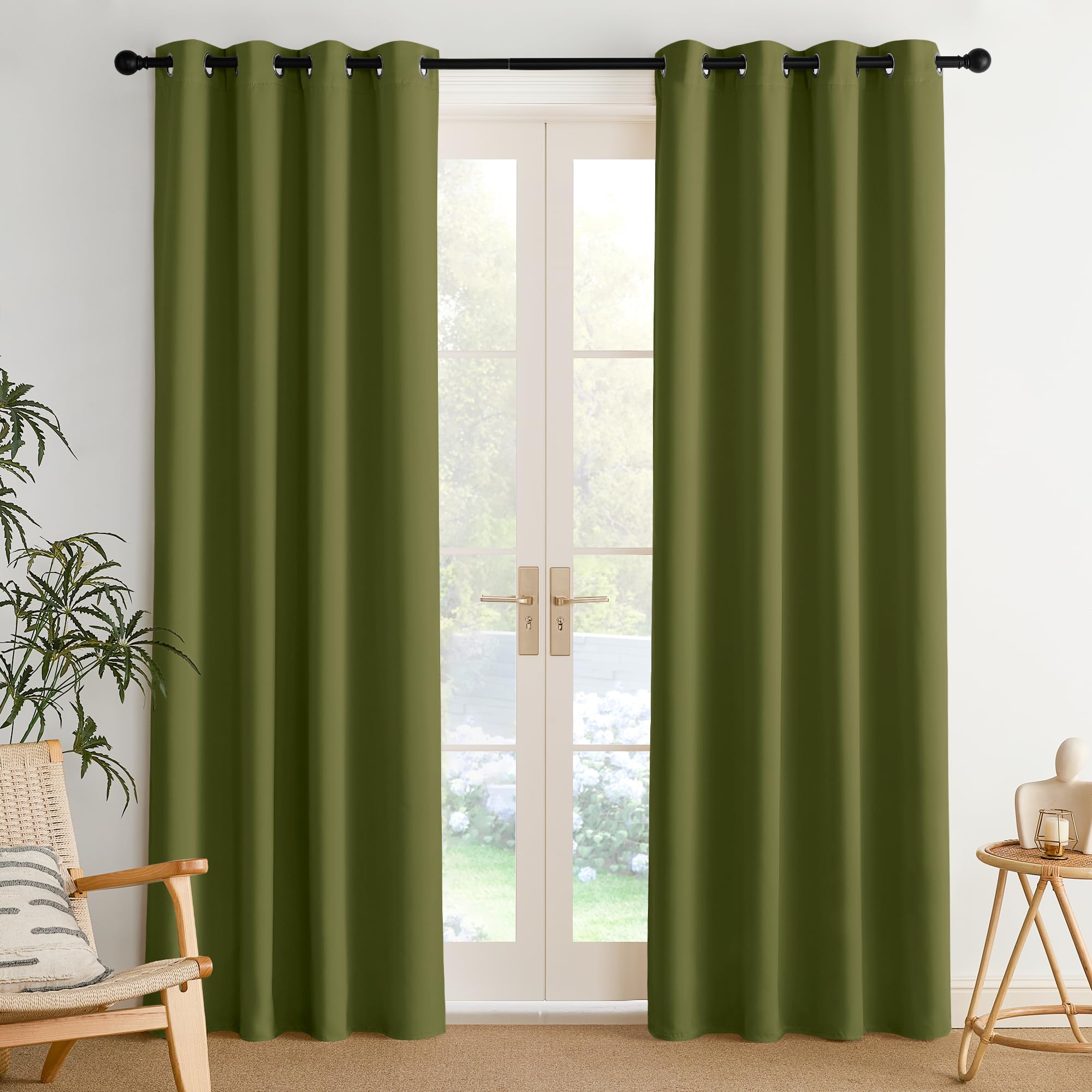 NICETOWN Room Darkening Draperies Curtains Panels, 2 Panels Olive Green W52 x L84