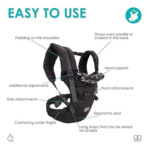 Miniatura 3 de bblüv Pöp'NGO - Mochila portabebés ajustable y soporte frontal para el pecho, arnés con seis posiciones, incluye cojines para la cabeza, bolsa de