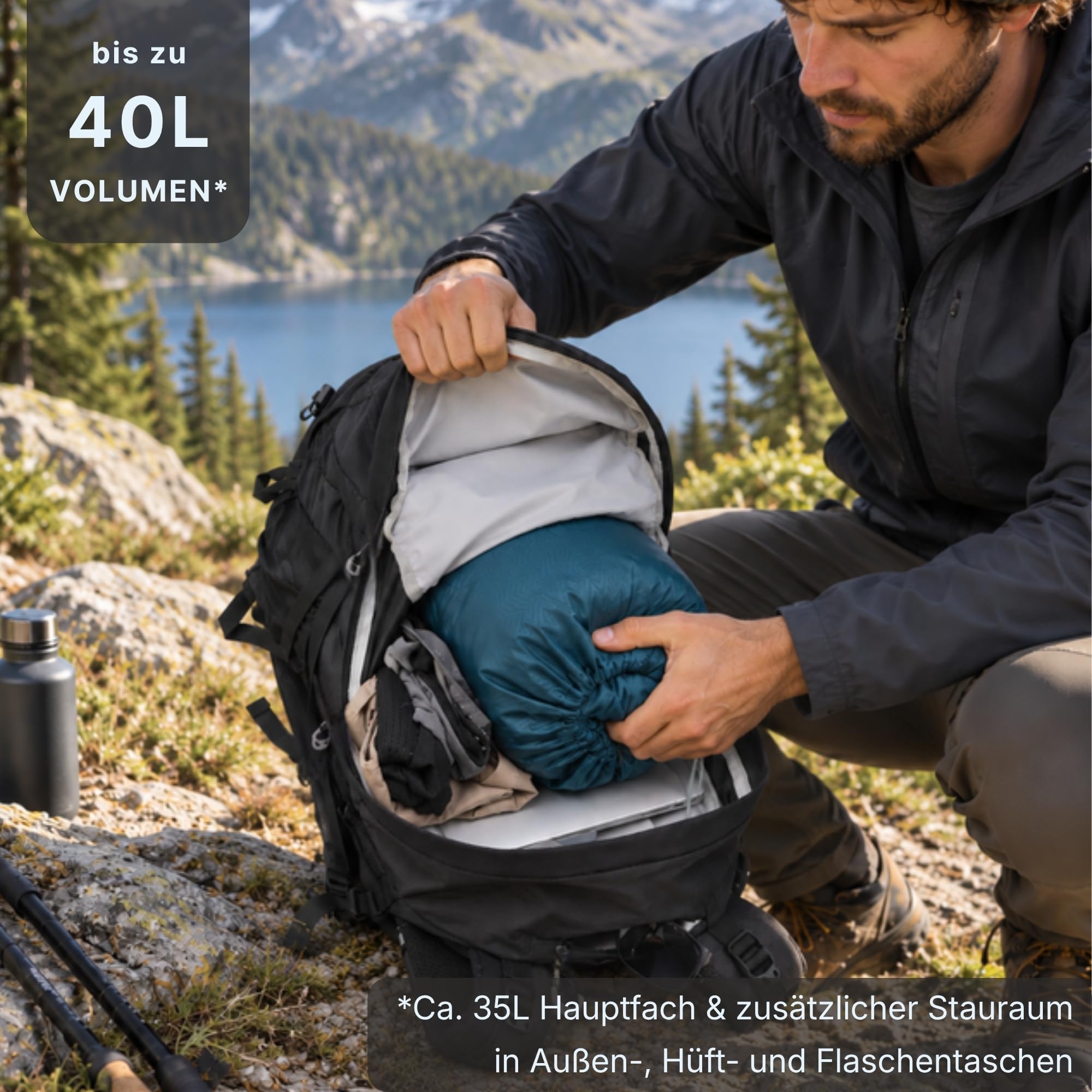 AlpPak Summit 40L Wanderrucksack – Leichter Trekkingrucksack nur 1,07 kg, inkl. Regenhülle, ergonomisches Tragesystem, Laptopfach, Outdoor Rucksack für Wandern, Trekking & Reisen