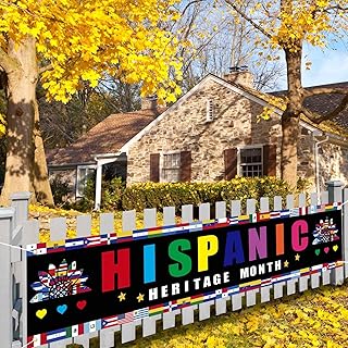 Hispanic Heritage Month Decorations Banner for Fence World Flag Banner National Hispanic Banner Latino Heritage Month Decorations Yard Garage Wall Hanging Yard Lawn Outdoor Sign House Banner Sign