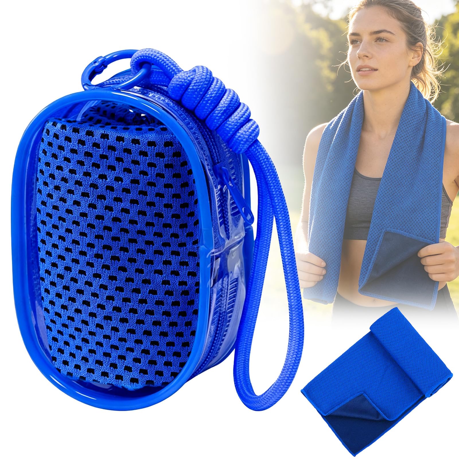 Portable Ice Cooling Towel, Instant Chill Evaporative Sports Towel with Matching Storage Carry Bag, Quick Dry Breathable Cooling Cloth for Gym Running Cycling Outdoor Activities (Dark Blue, 30*100cm)