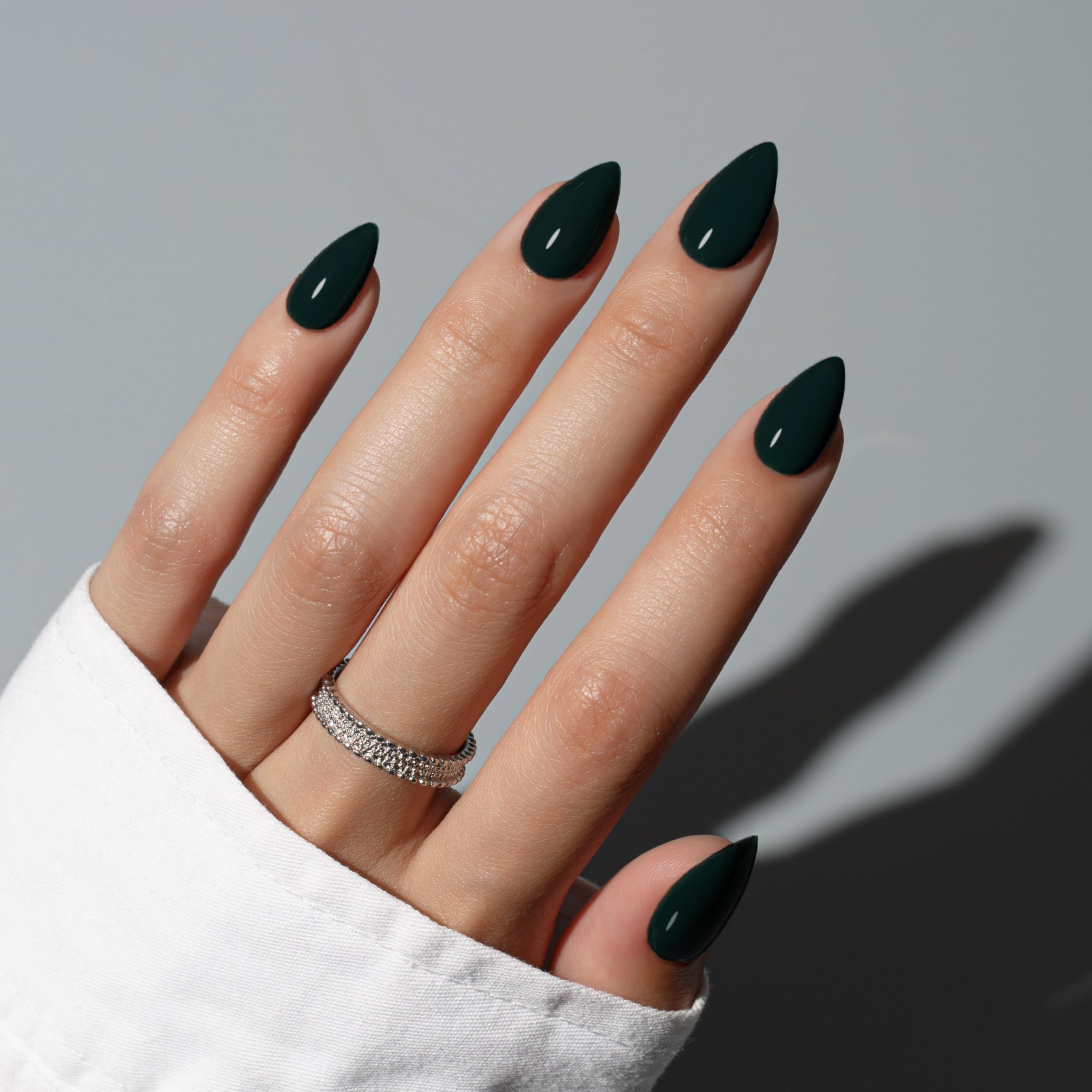 KQueenest Black Press on Nails Short Almond, Short False Nails Press ons, Sheer Dark Fake Nails Medium Stiletto - Image 2