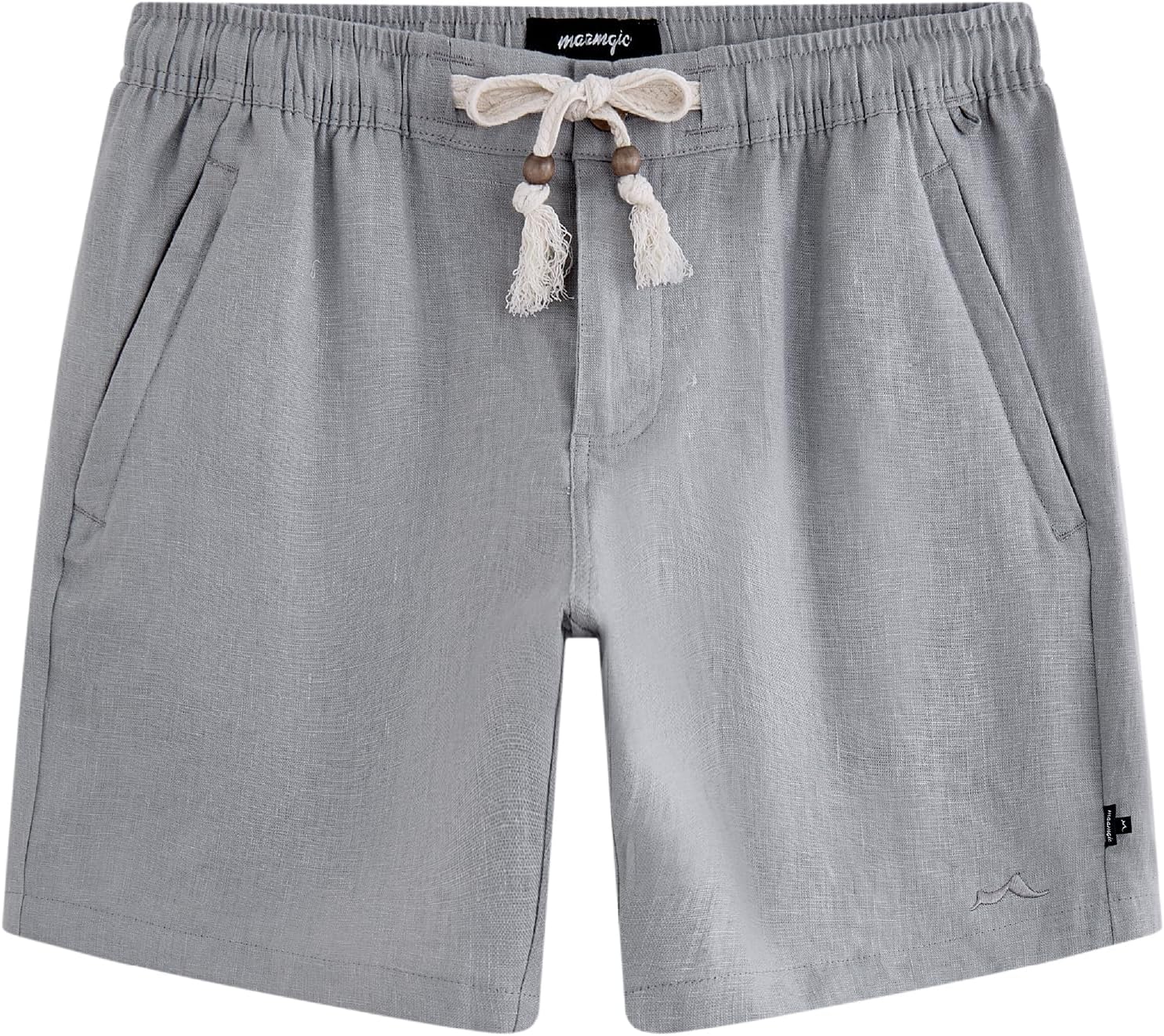 maamgic Mens 100% Linen Shorts Casual Drawstring Elastic Waist, Breathable Summer Shorts for Men Beach Vacation with Pockets