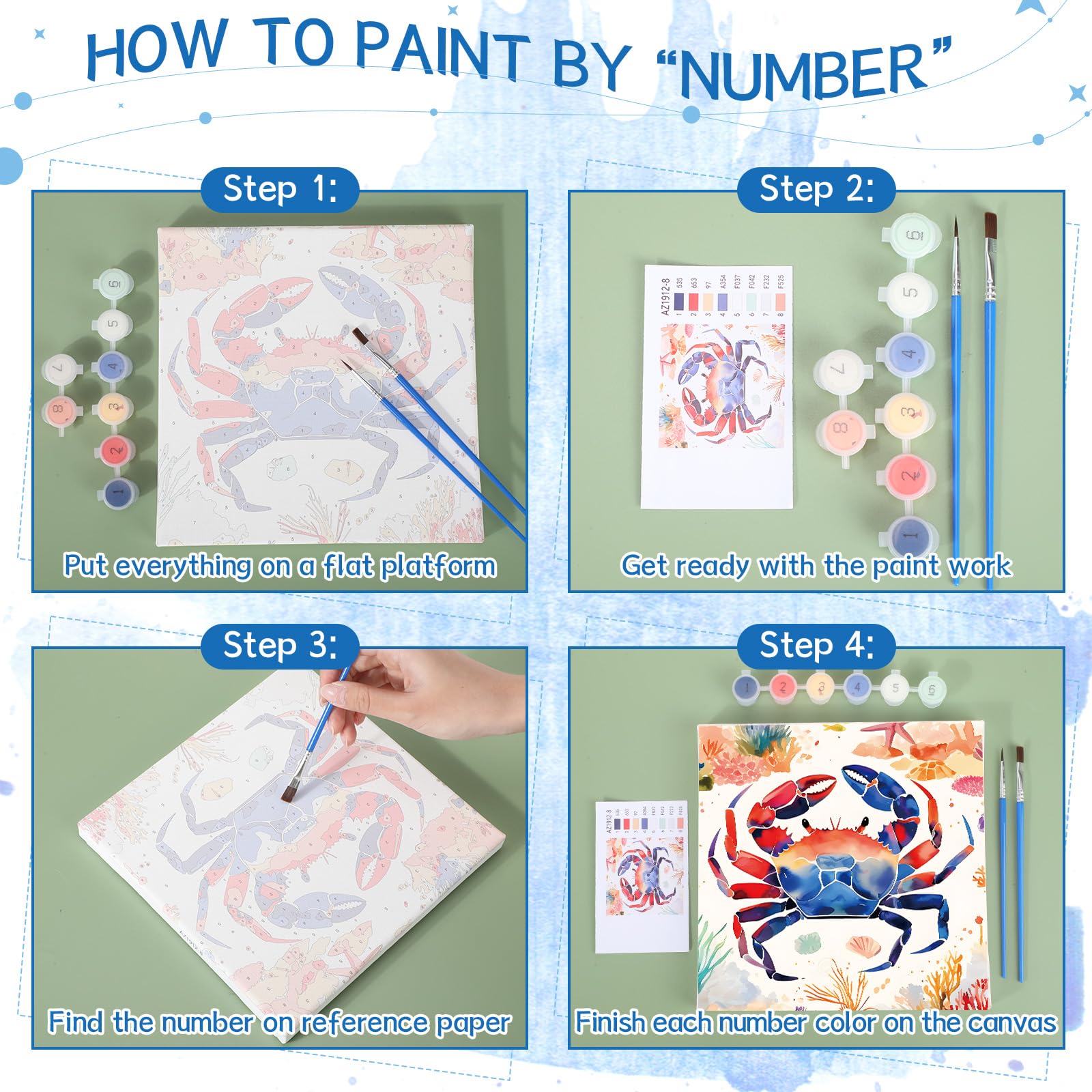 Nezyo 12 set da dipingere con i numeri, con cornice, per adulti e principianti, pittura acrilica fai da te con i numeri, tela per pittura, feste, attività in classe, regalo di compleanno, 20 x 20 cm