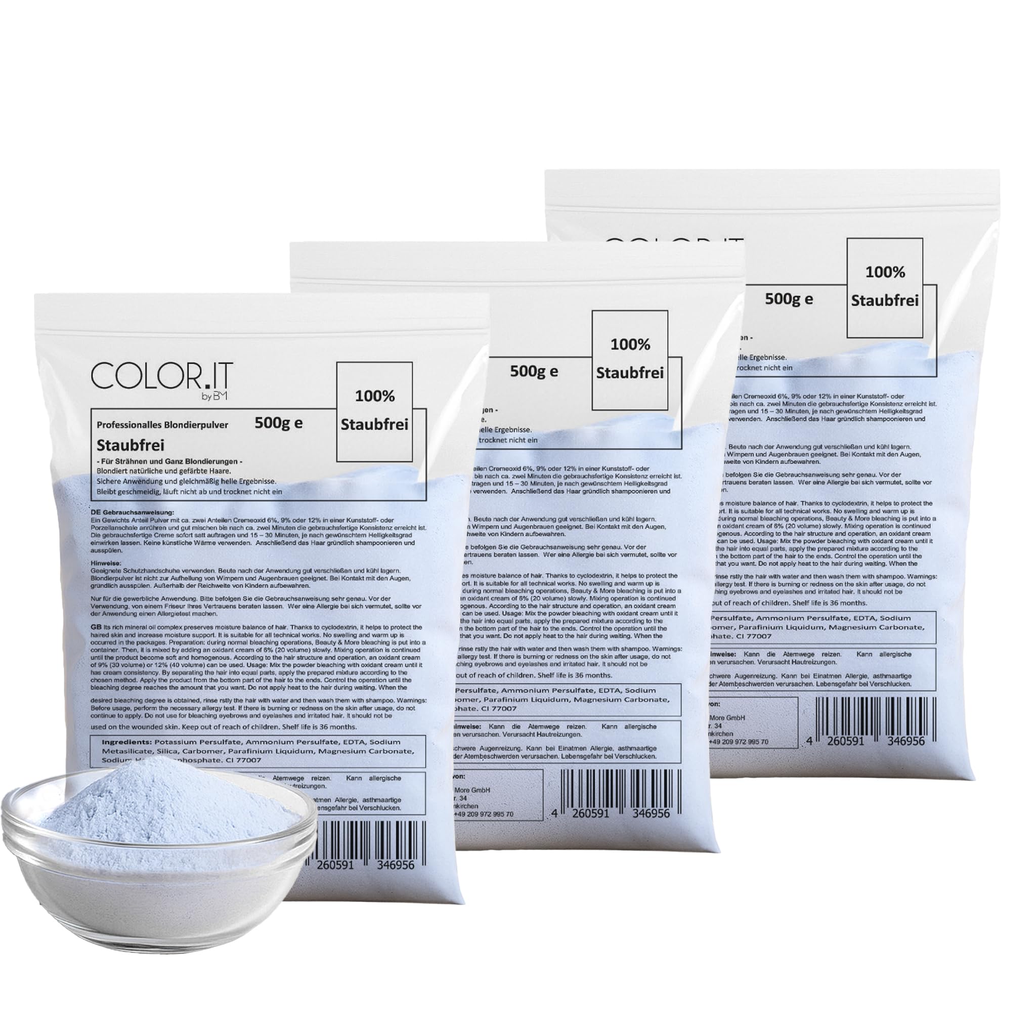 COLOR.IT Professionelles Blondierpulver (3er Pack) Hochwertiges Premium Aufhellungspulver 500g Staubfrei für bis zu 7 Stufen Aufhellung Geeignet für alle Blondier- und Strähnen-Techniken